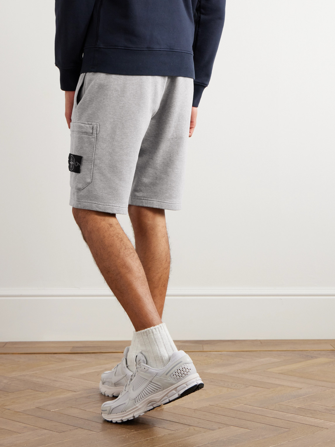 Stone Island Badge Logo Drawstring Bermuda Shorts In Gray