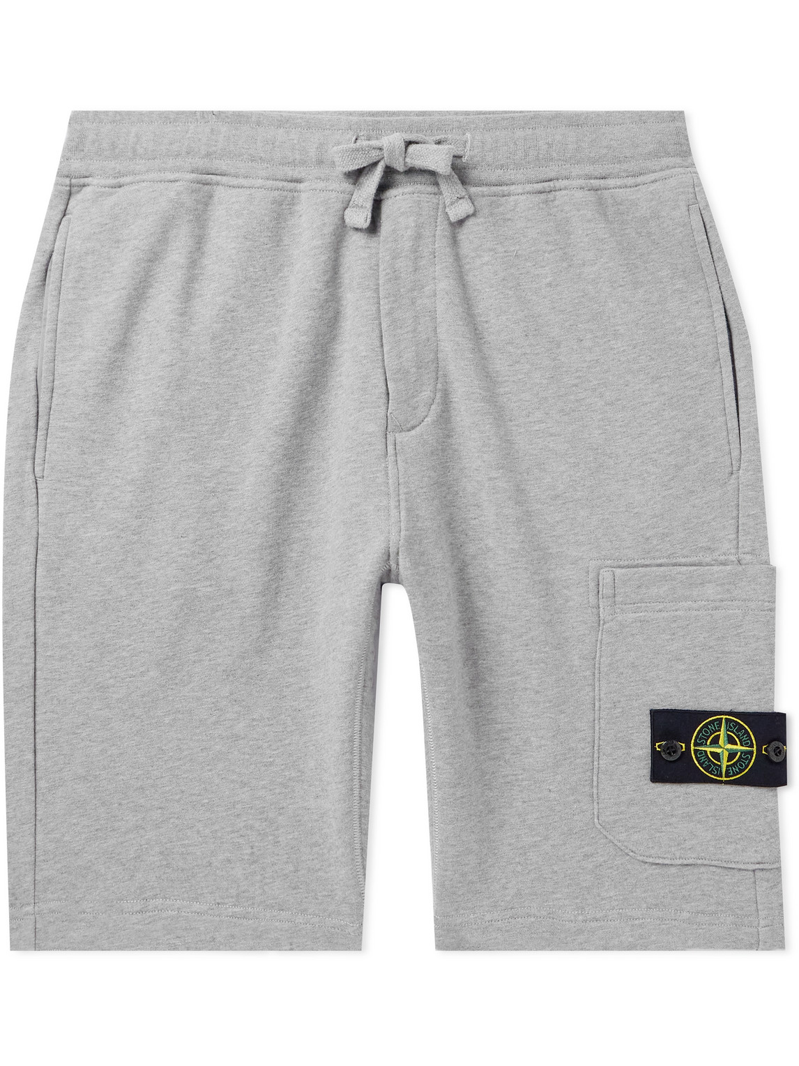 Stone Island Straight-leg Logo-appliquéd Garment-dyed Cotton-jersey Shorts In Grey