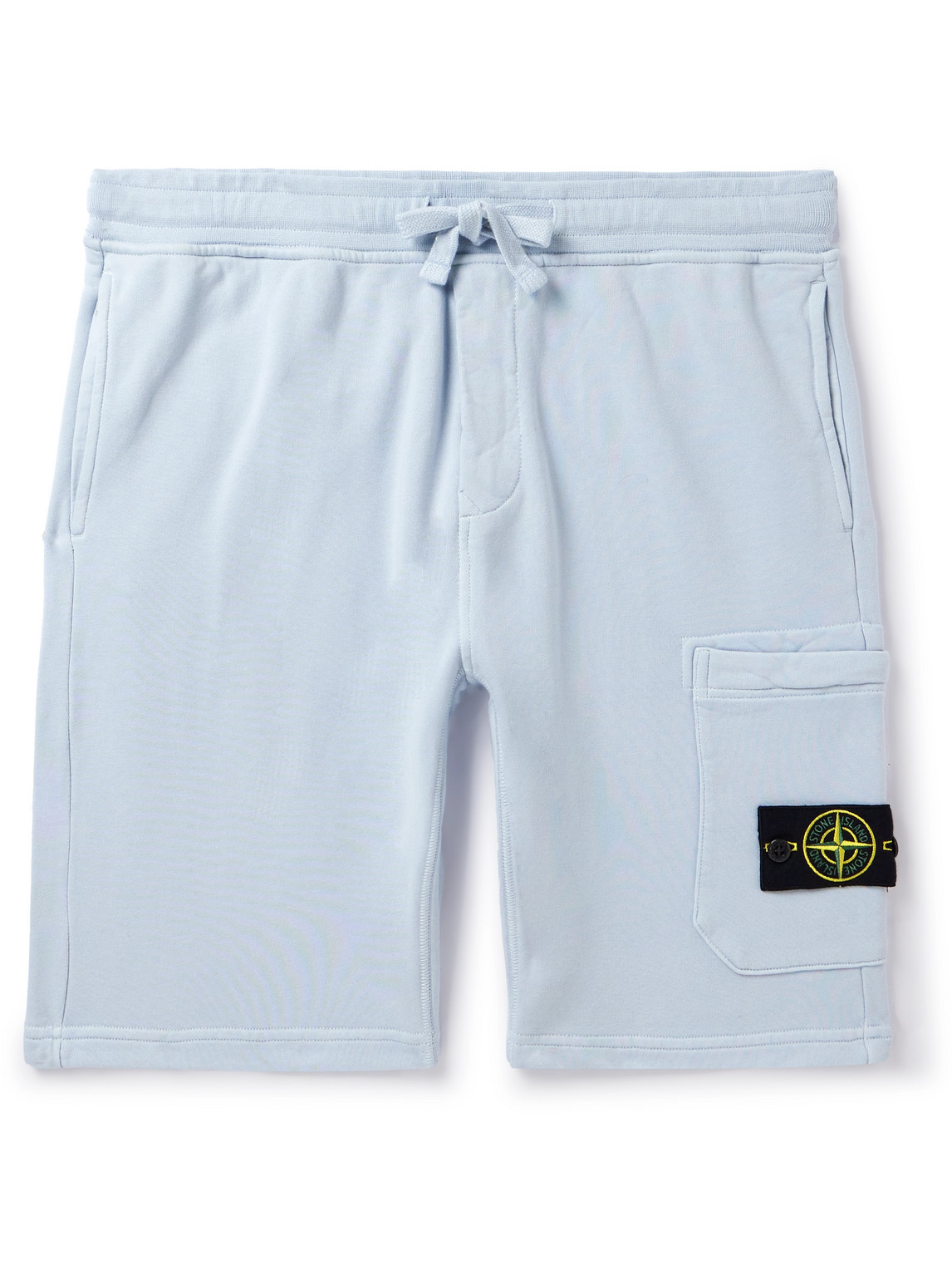 Stone Island Straight-leg Logo-appliquéd Garment-dyed Cotton-jersey Drawstring Shorts In Blue