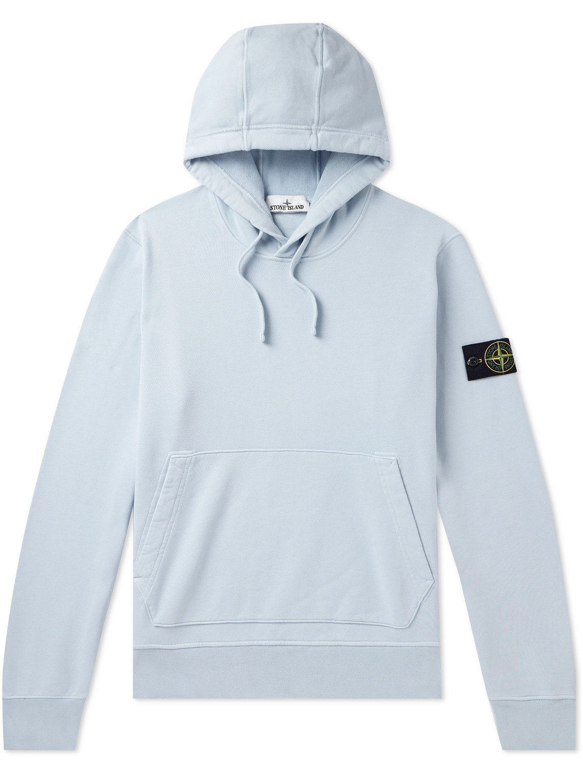 Stone Island Logo-appliquéd Garment-dyed Cotton-jersey Hoodie In Blue