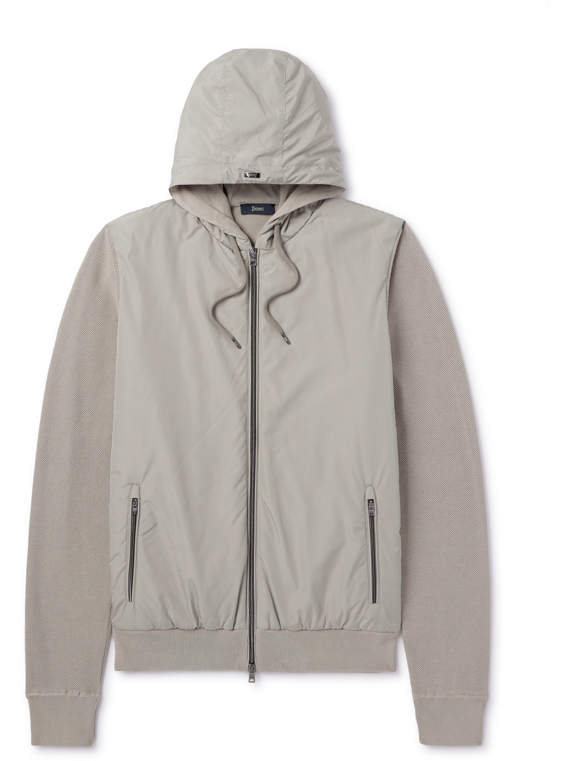 Herno Waffle-knit Cotton And Shell Hooded Jacket In Neutrals