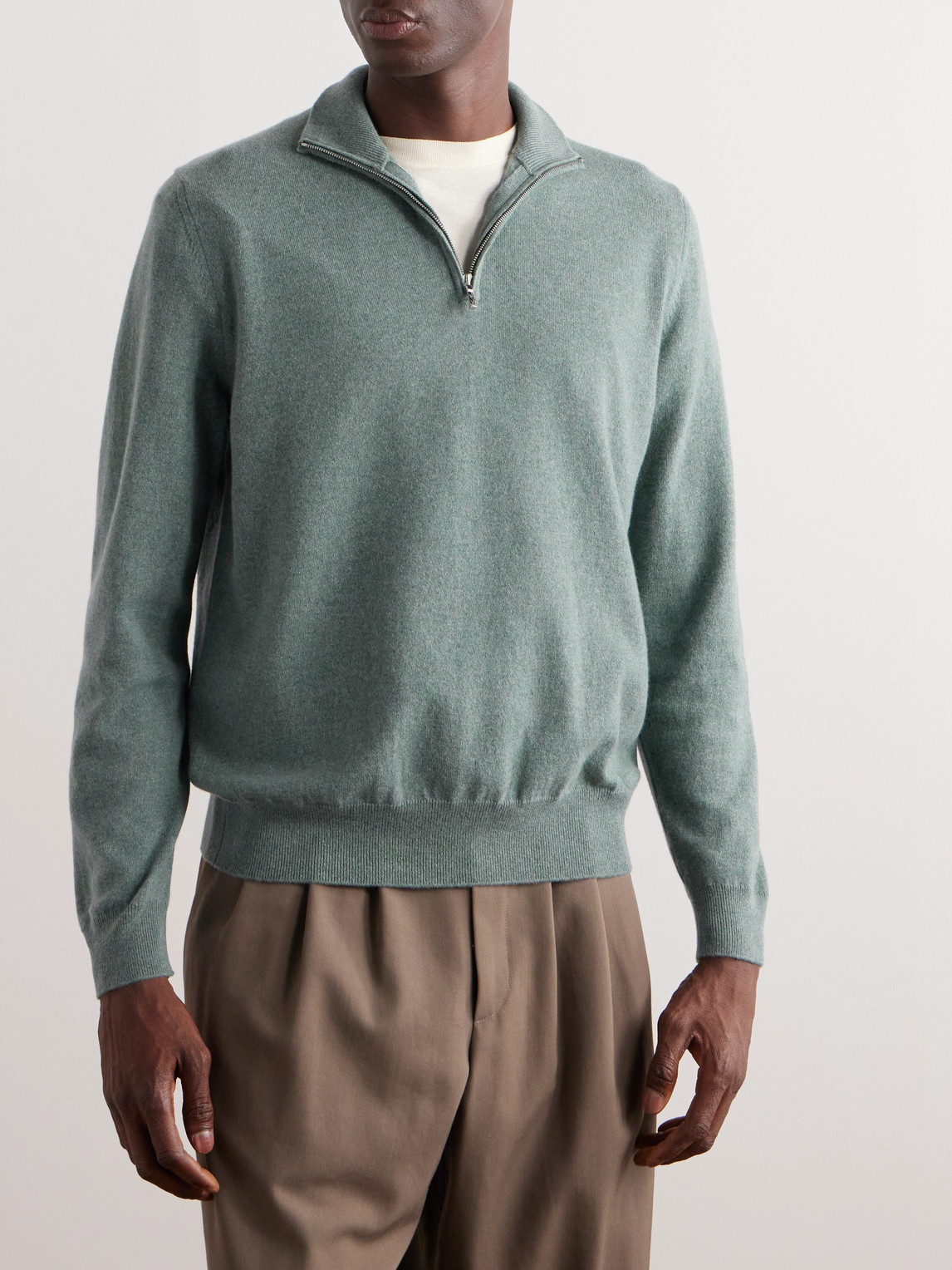 Shop Loro Piana Slim-fit Baby Cashmere Half-zip Sweater In Green