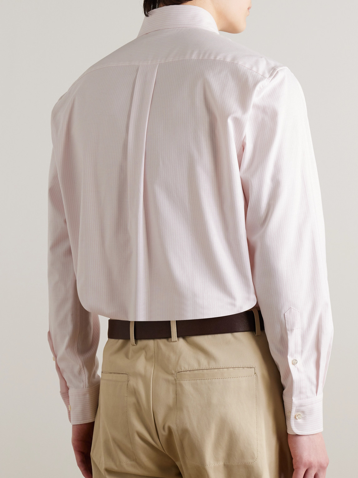 Shop Loro Piana Button-down Collar Striped Cotton Oxford Shirt In Pink