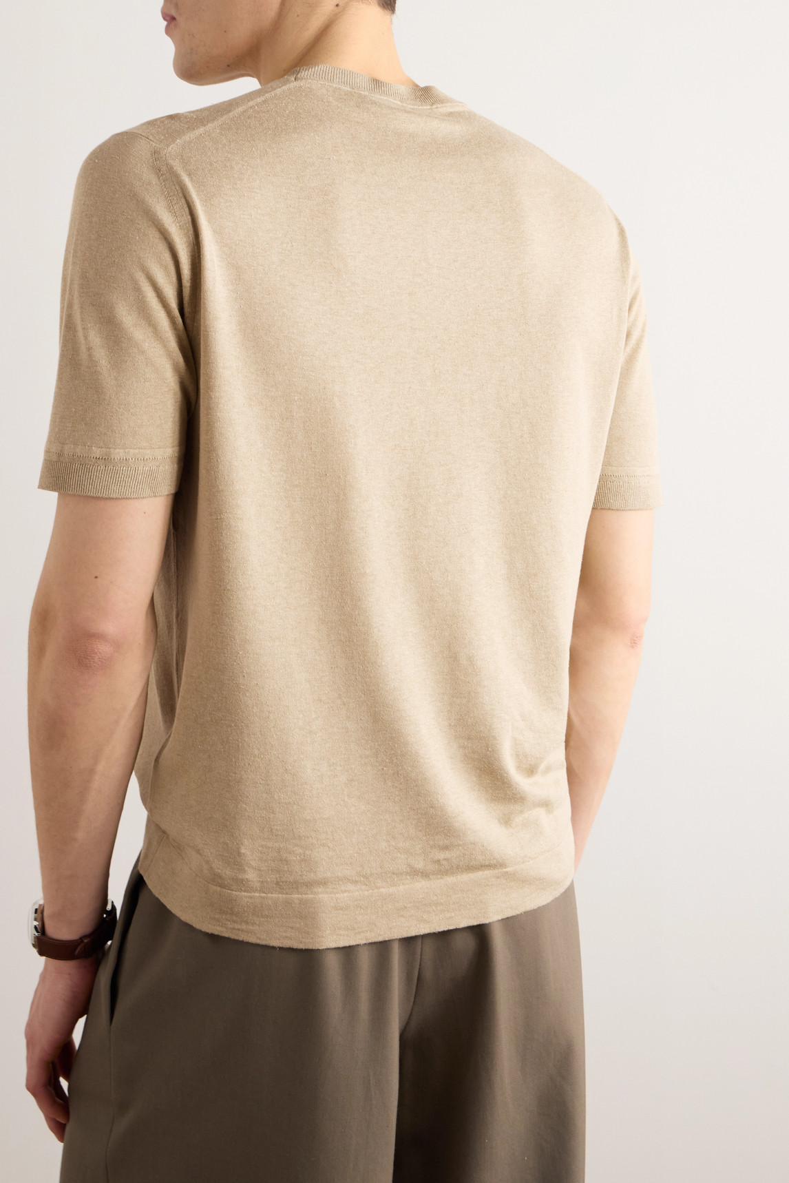 Shop Loro Piana Silk And Linen-blend T-shirt In Neutrals