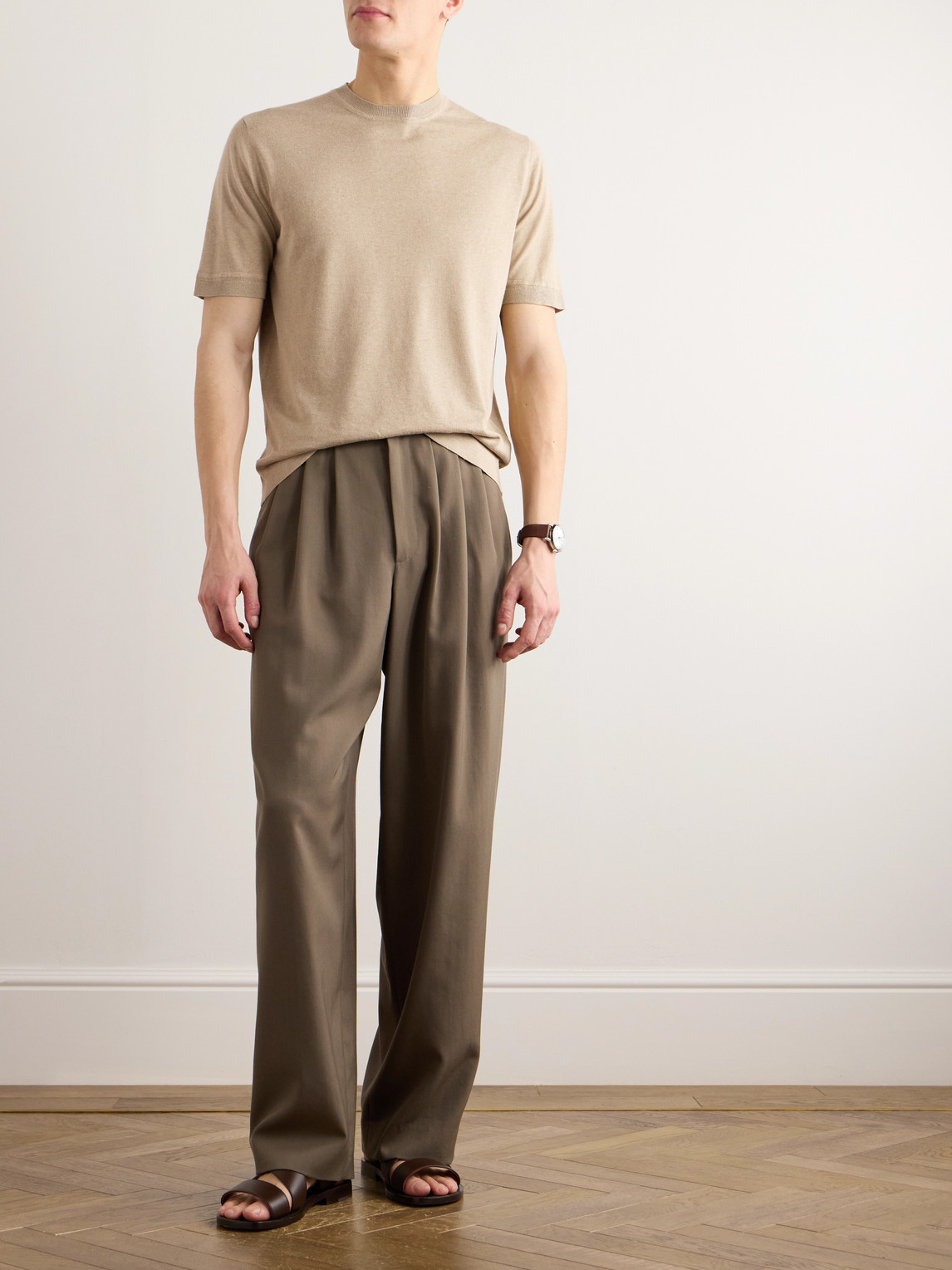 Shop Loro Piana Silk And Linen-blend T-shirt In Neutrals