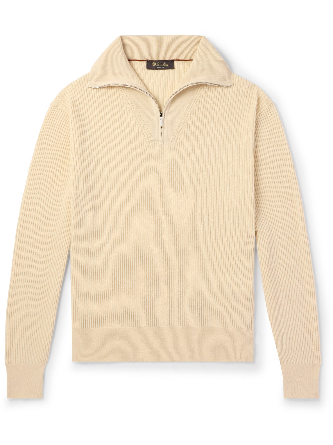 Loro Piana Akan Ribbed Cashmere And Silk-blend Half-zip Sweater In Neutrals