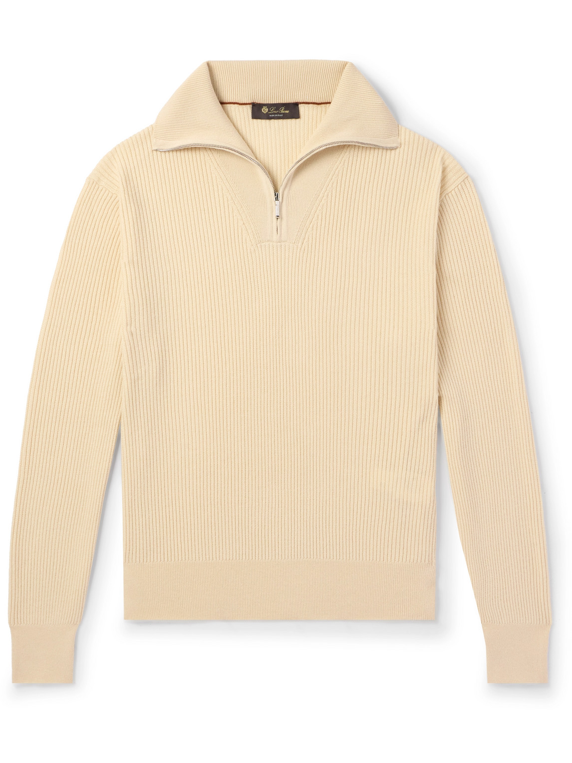 Loro Piana Akan Ribbed Cashmere And Silk-blend Half-zip Jumper In Neutrals