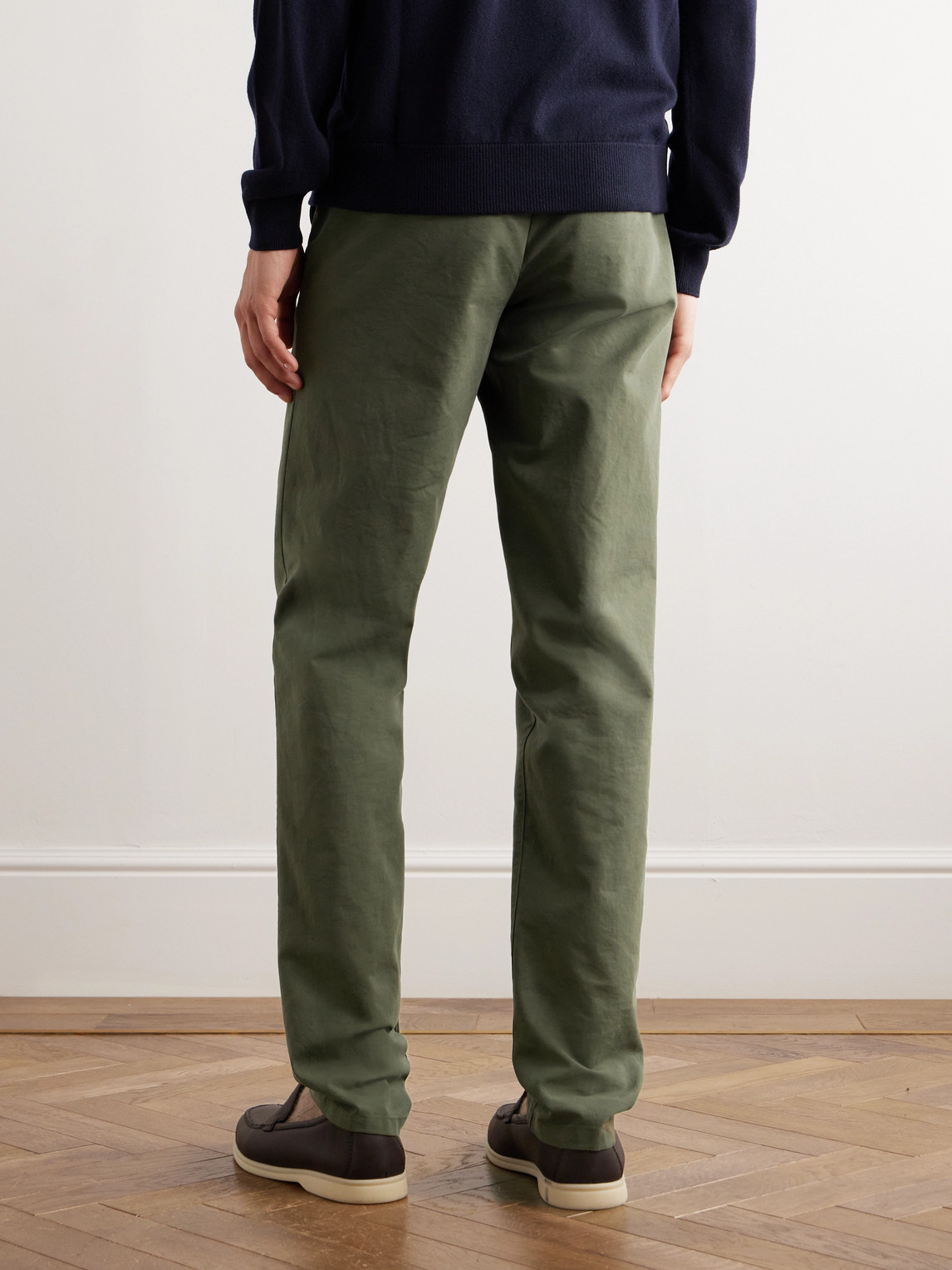 Shop Loro Piana Slim-fit Stretch-cotton Trousers In Green