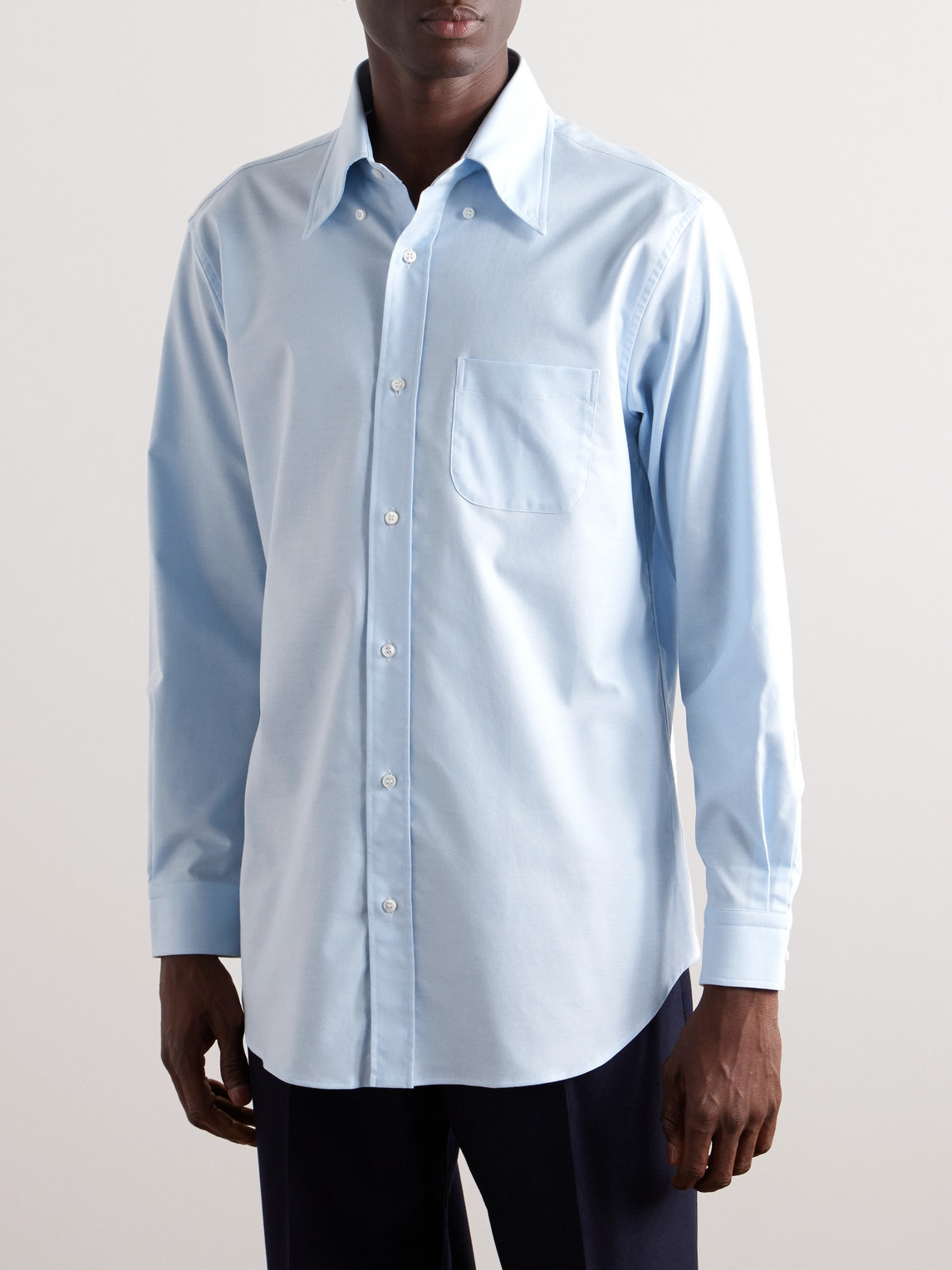 Loro Piana Button-down Collar Cotton Oxford Shirt In Blue