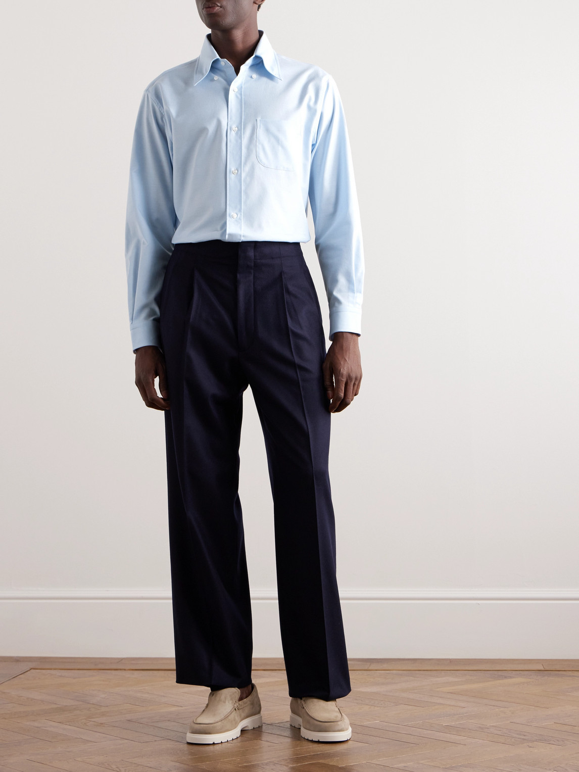 Loro Piana Button-down Collar Cotton Oxford Shirt In Blue
