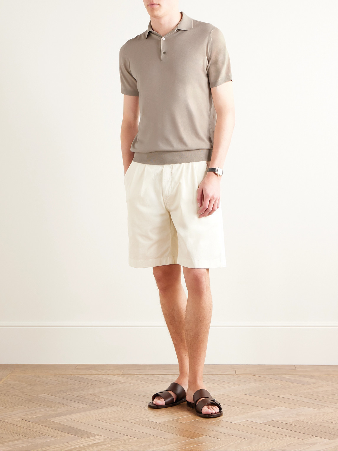 Loro Piana Slim-fit Wool, Silk And Cashmere-blend Polo Shirt In Brown