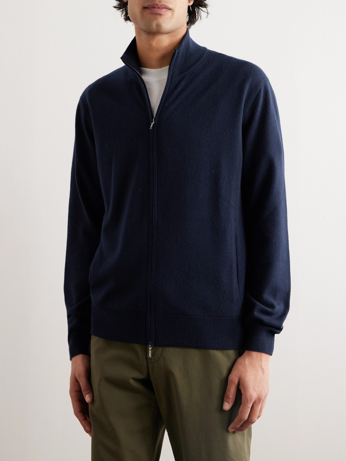 Shop Loro Piana Ribbed Cashmere Zip-up Sweater In Blue