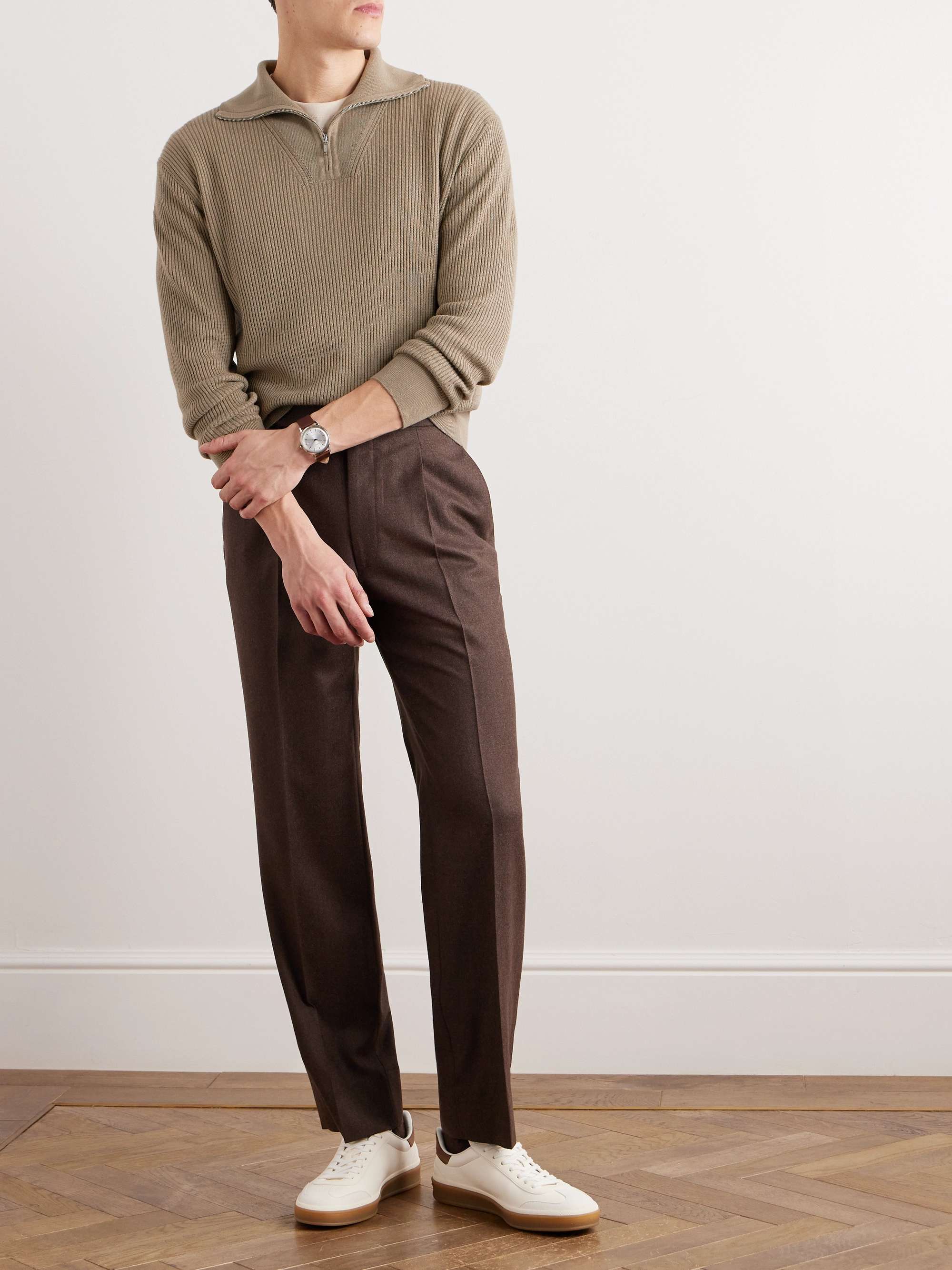 LORO PIANA Akan Ribbed Cashmere and Silk-Blend Half-Zip