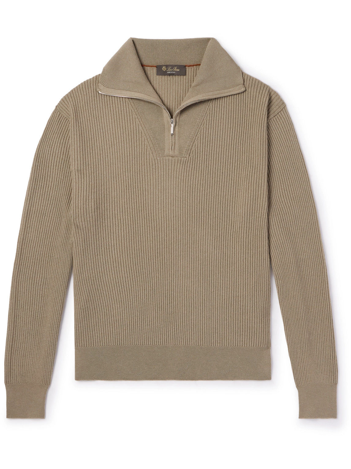 Loro Piana Akan Ribbed Cashmere And Silk-blend Half-zip Jumper In Neutrals