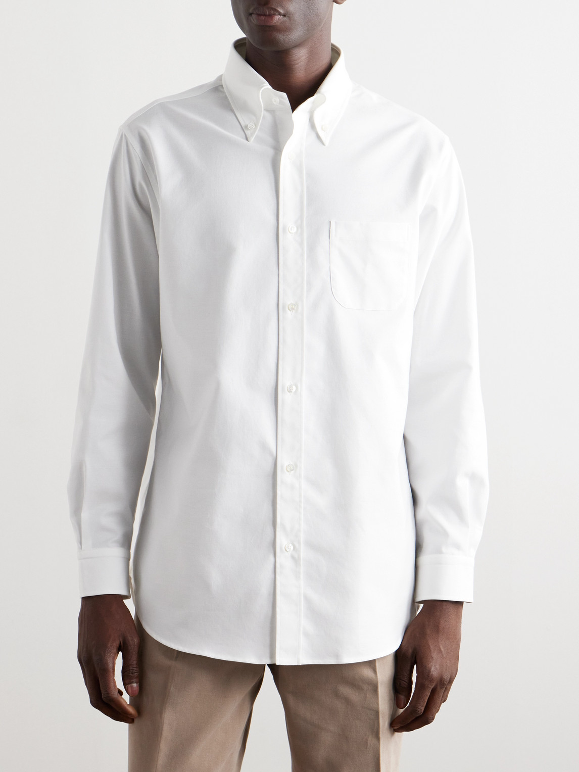 Shop Loro Piana Button-down Collar Cotton Oxford Shirt In White