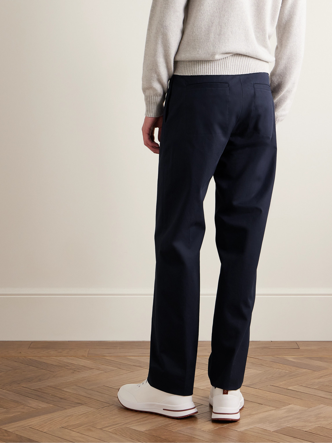 Shop Loro Piana Merse Straight-leg Cotton-gabardine Trousers In Blue