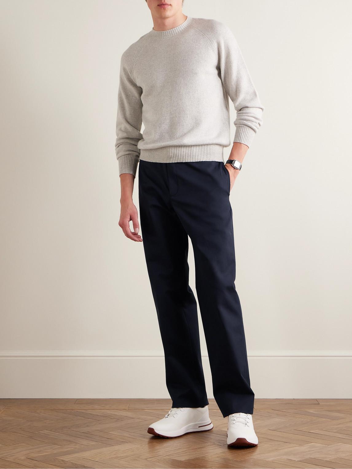 Shop Loro Piana Merse Straight-leg Cotton-gabardine Trousers In Blue