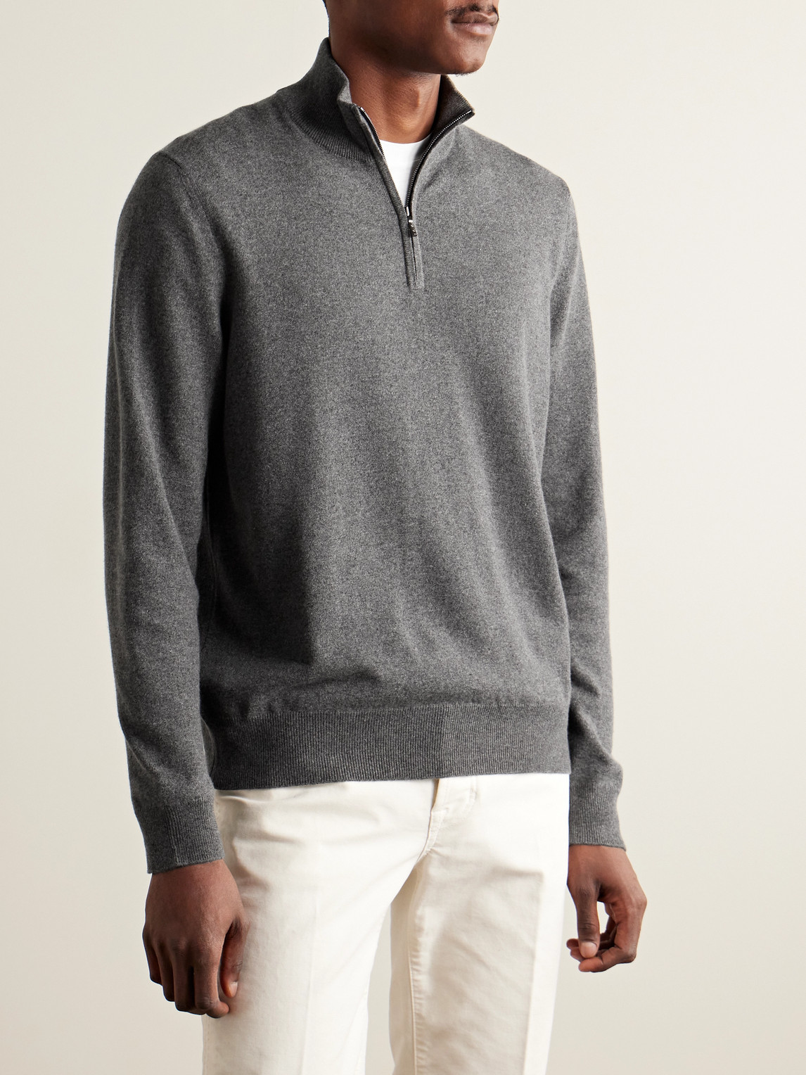 Shop Loro Piana Slim-fit Baby Cashmere Half-zip Sweater In Gray