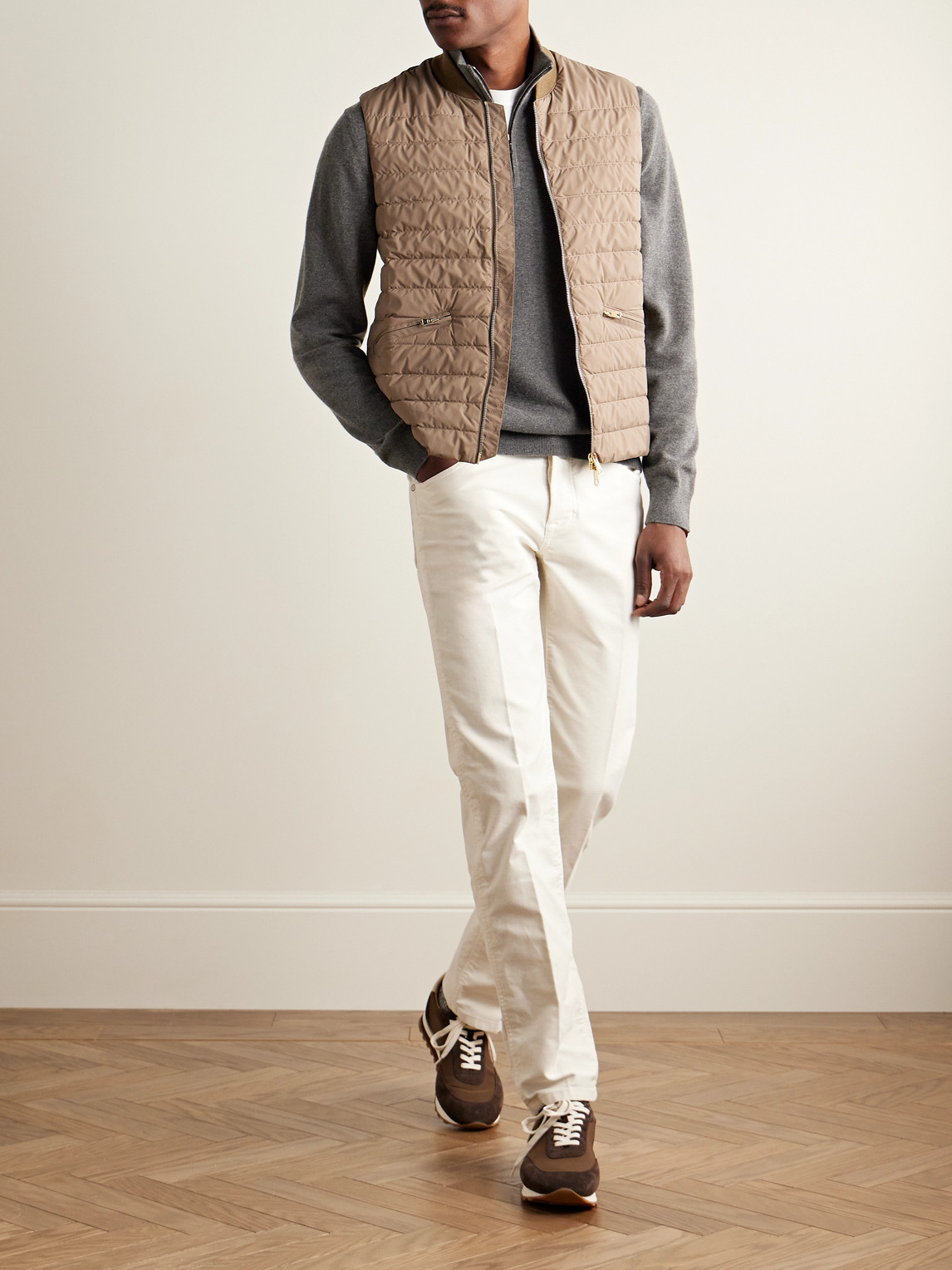 Shop Loro Piana Slim-fit Baby Cashmere Half-zip Sweater In Gray