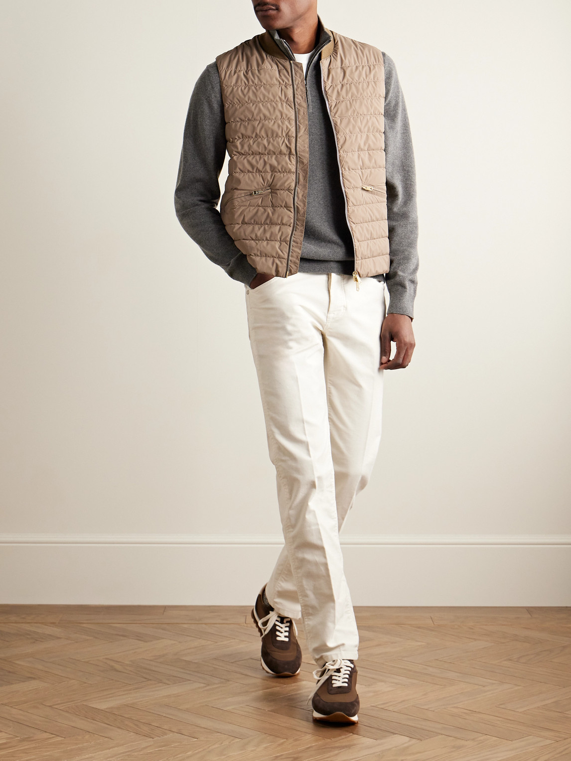 Loro Piana Slim-fit Baby Cashmere Half-zip Sweater In Gray