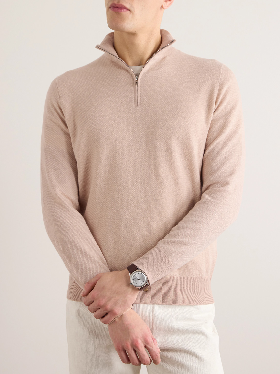 Shop Loro Piana Roadster Cashmere Half-zip Sweater In Pink