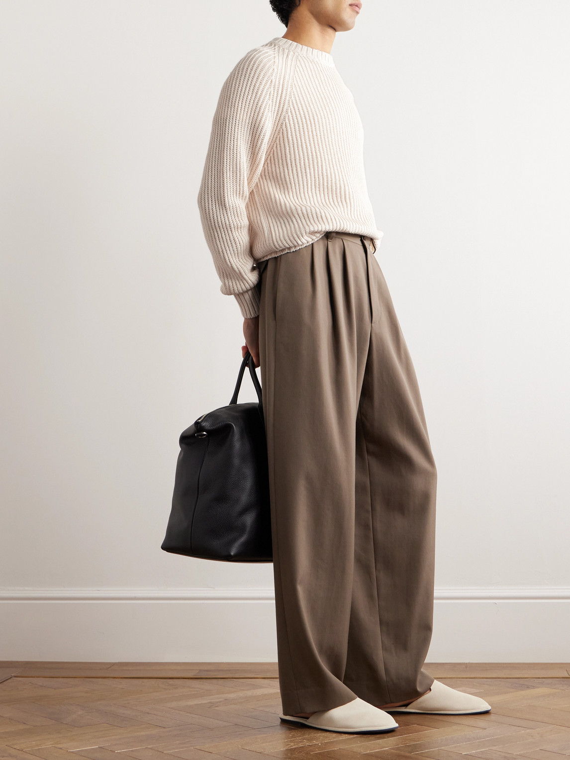 Shop Loro Piana Ribbed Linen, Cotton And Silk-blend Sweater In Neutrals