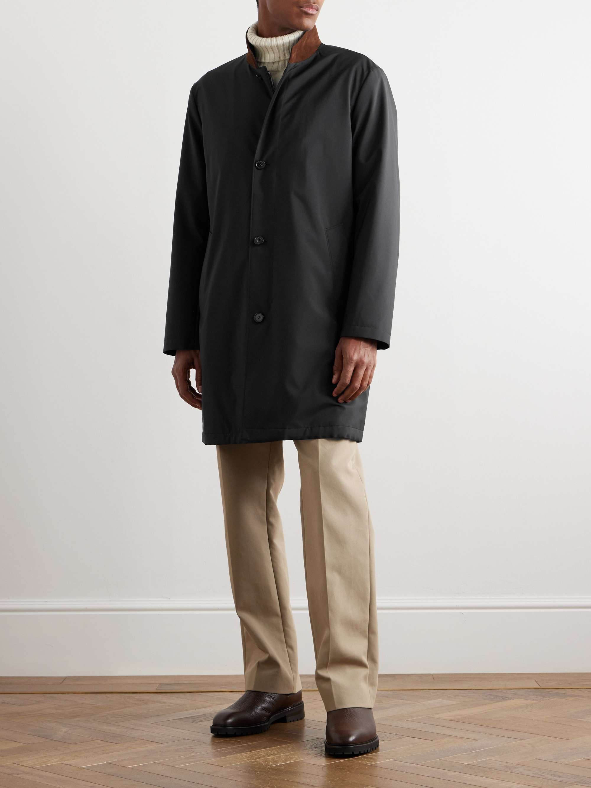 LORO PIANA Sebring Windmate Suede-Trimmed Storm System Shell Car Coat