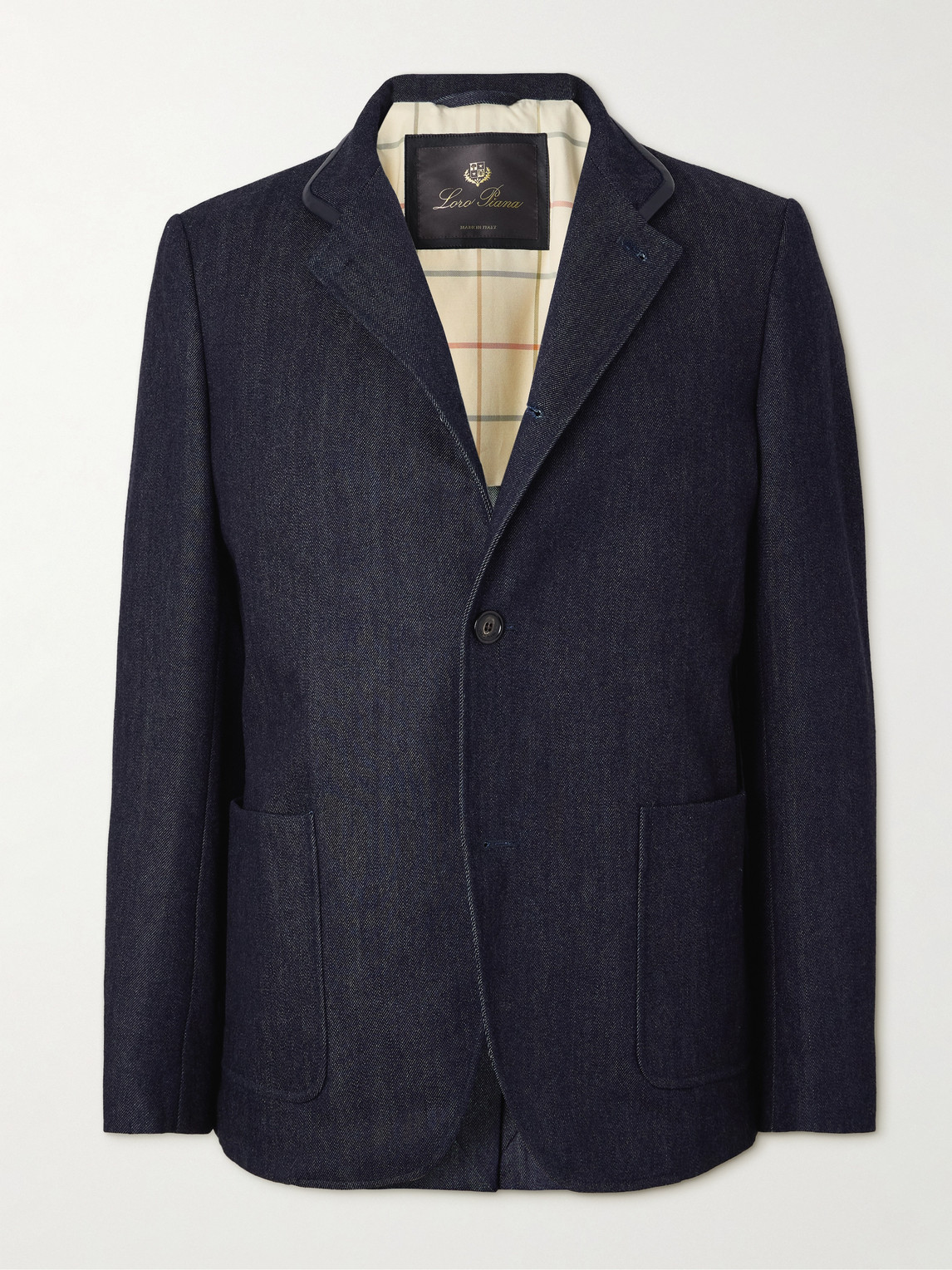 Loro Piana Spagna Leather-Trimmed Cotton and Cashmere-Blend Denim Jacketen
