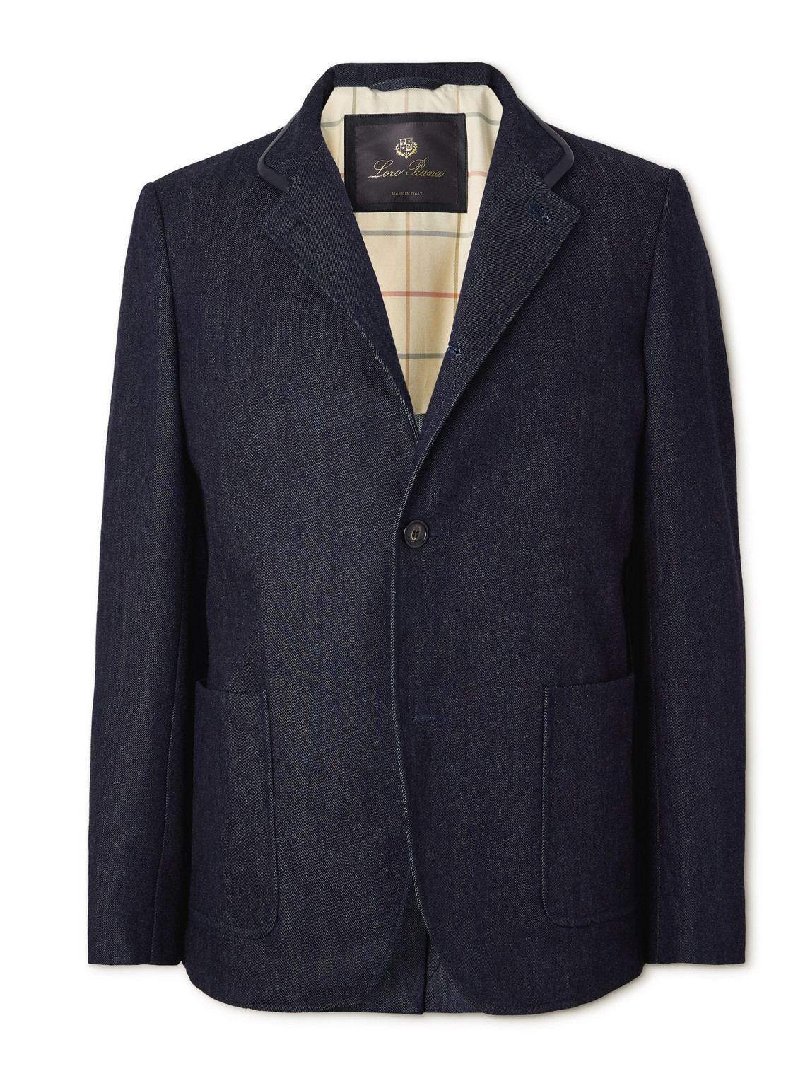Loro Piana Spagna Leather-trimmed Cotton And Cashmere-blend Denim Jacket In Blue