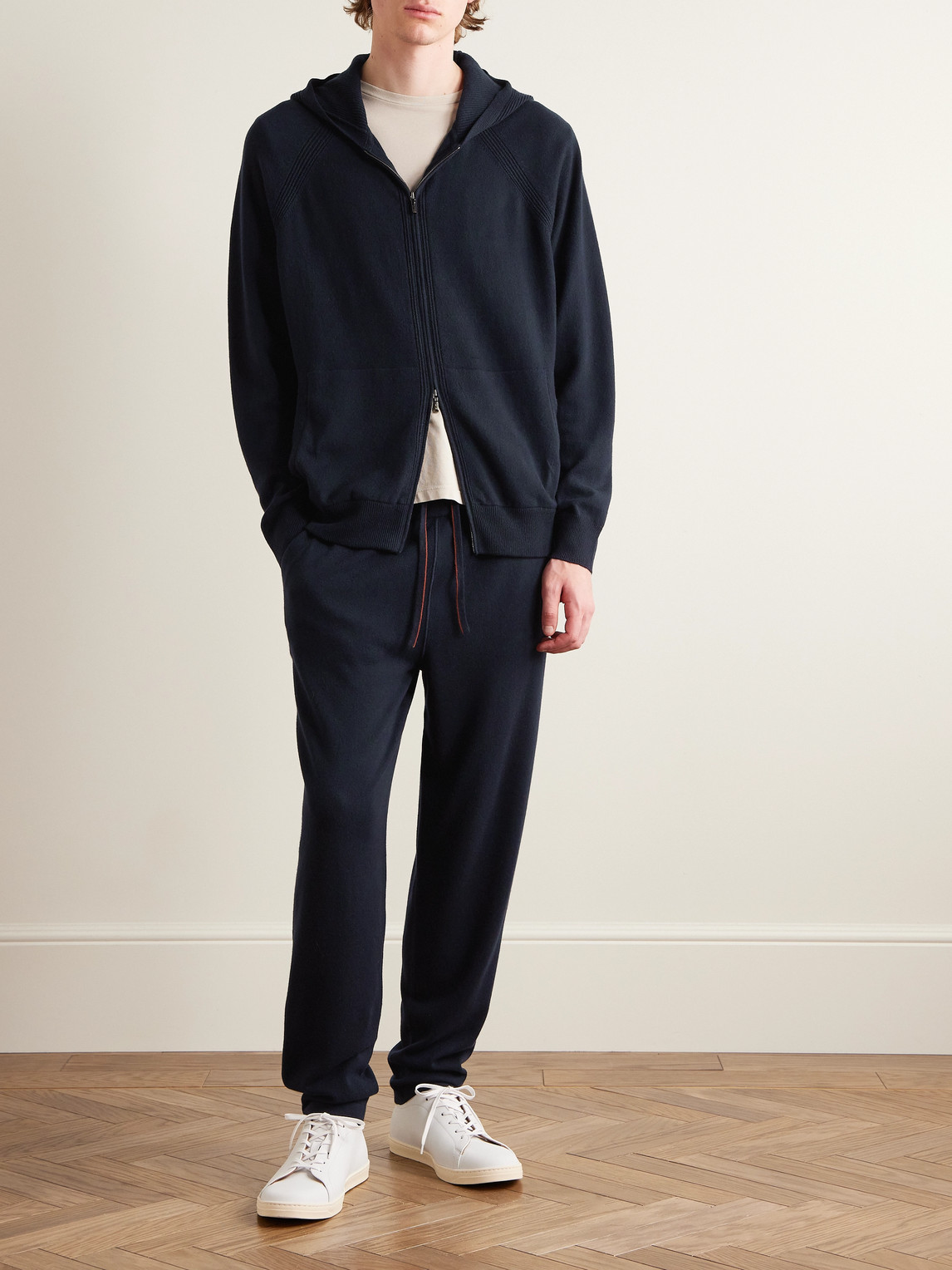 Shop Loro Piana Tapered Baby Cashmere Sweatpants In Blue