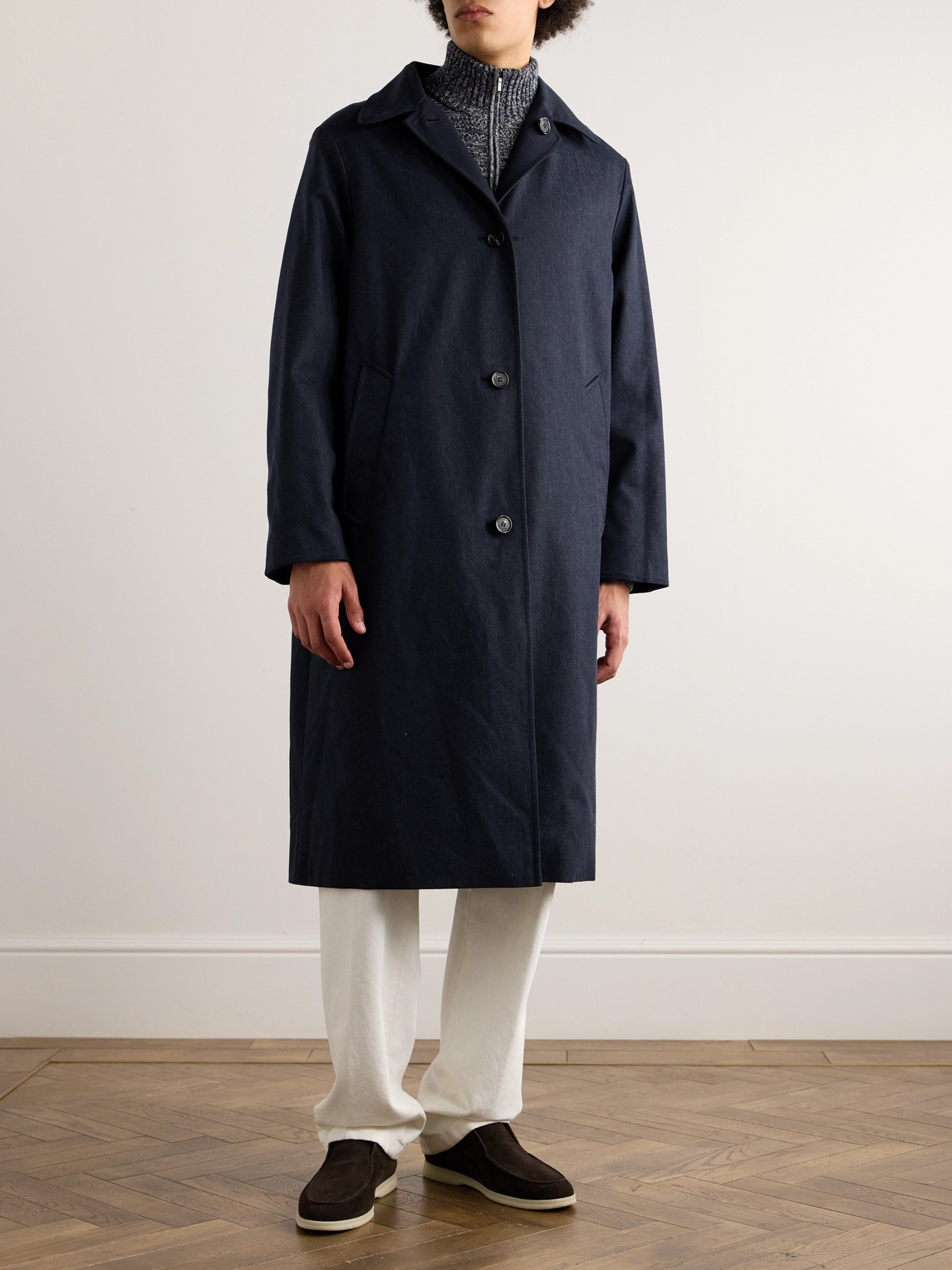 Shop Loro Piana Reversible Virgin Wool, Cashmere-blend And Denim Coat In Blue