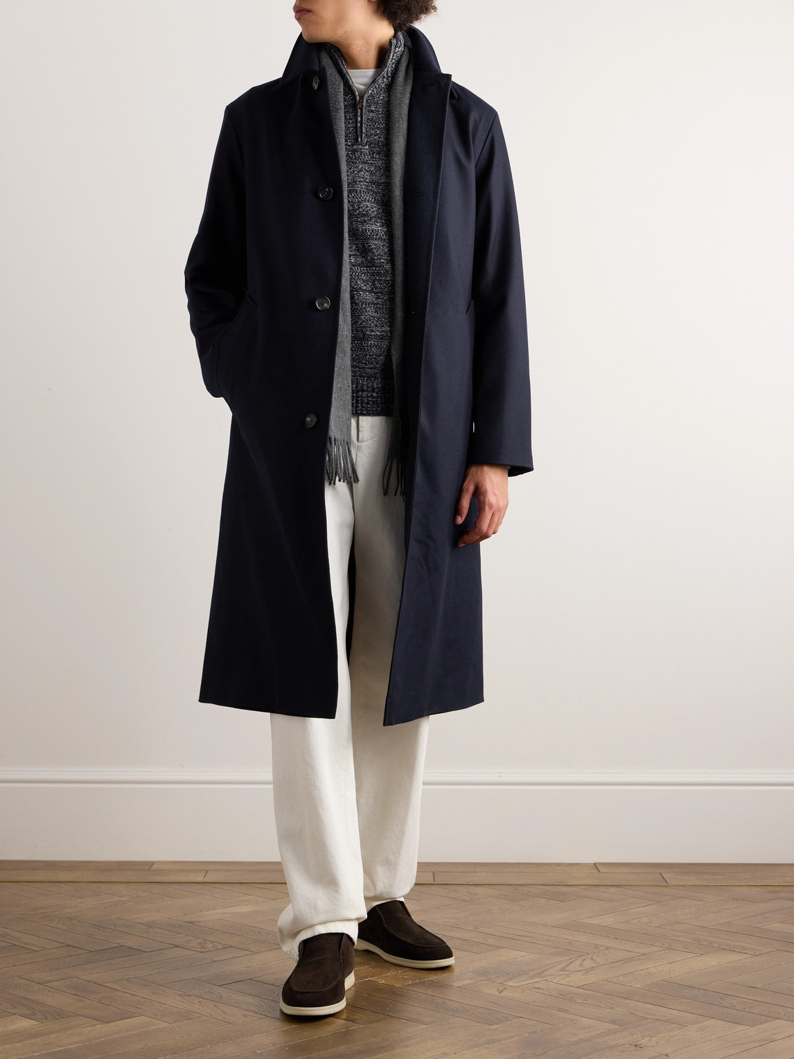 Shop Loro Piana Reversible Virgin Wool, Cashmere-blend And Denim Coat In Blue