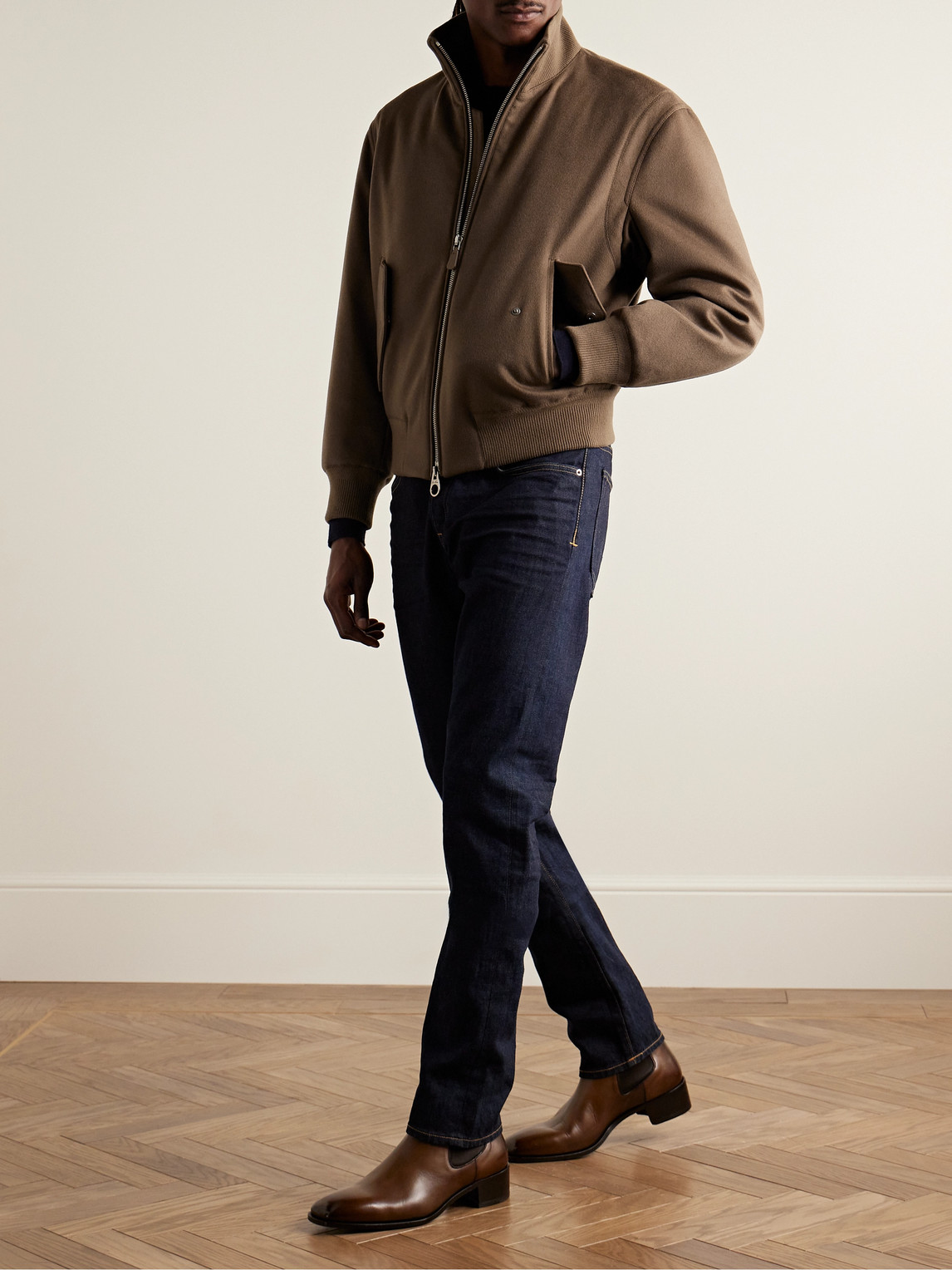Loro Piana Green Storm System® Padded Cashmere Bomber Jacket In Brown