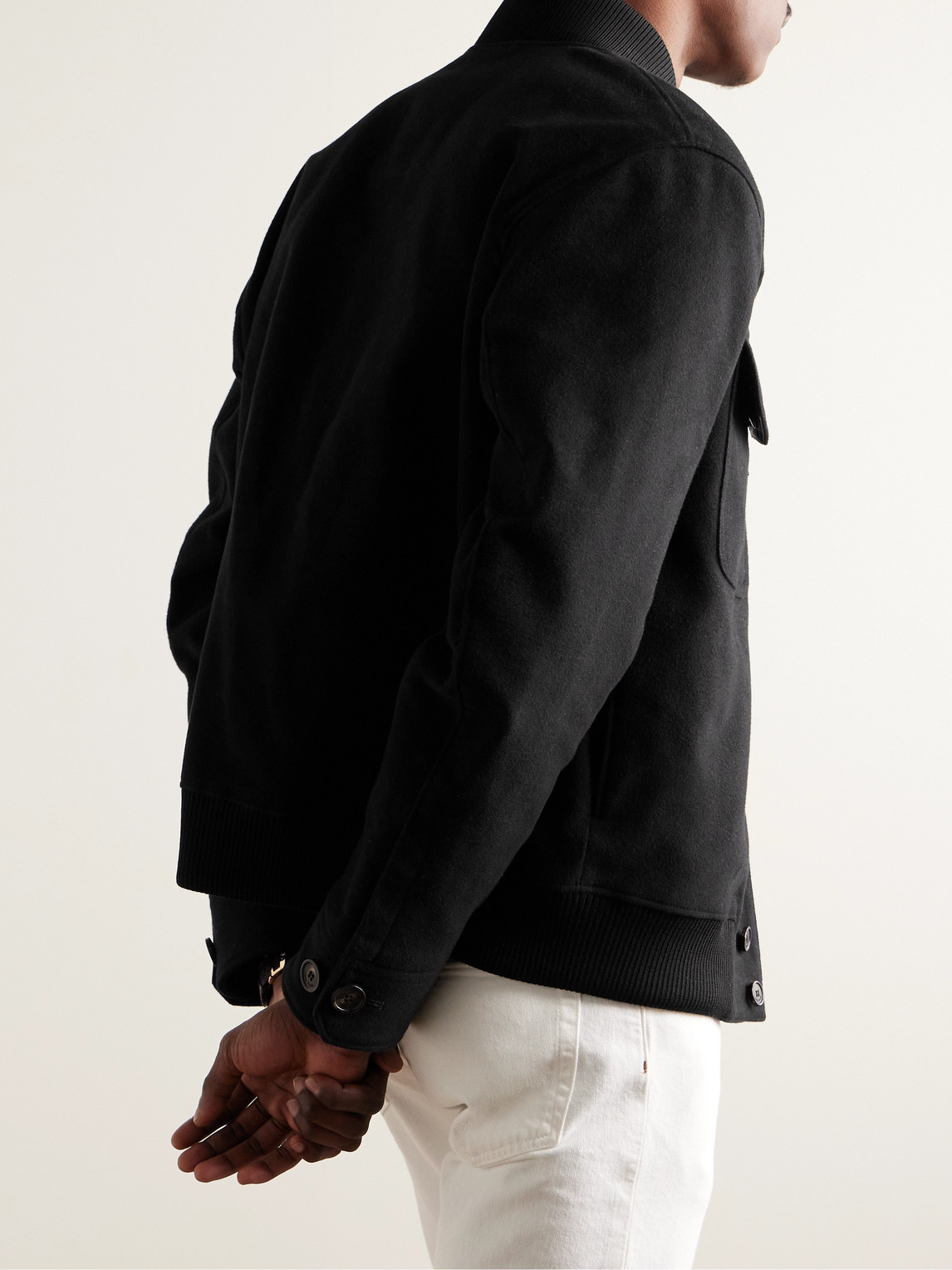 Shop Loro Piana Kiku Cotton And Cashmere-blend Moleskin Bomber Jacket In Black
