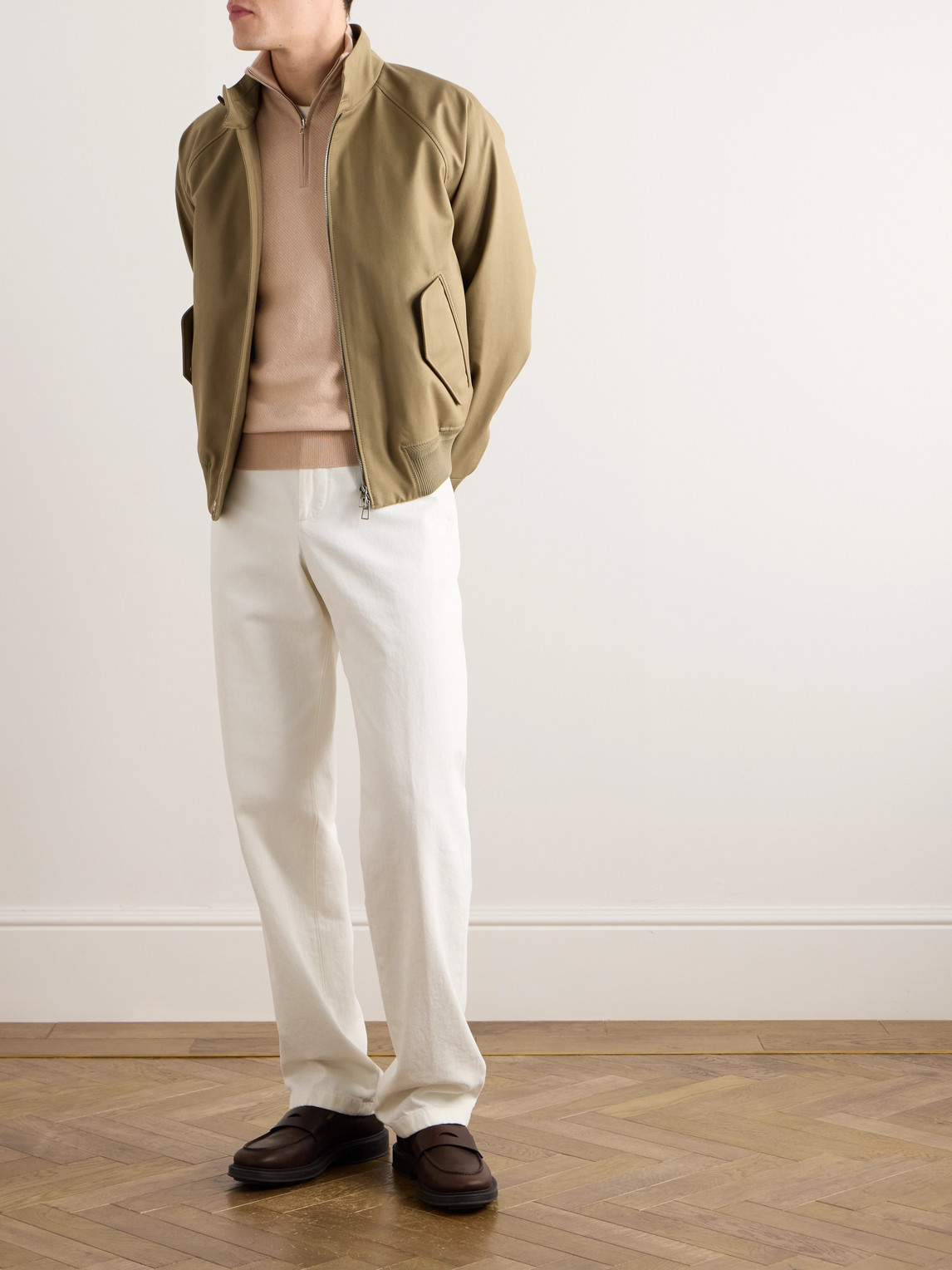 Shop Loro Piana Cotton-gabardine Harrington Jacket In Neutrals