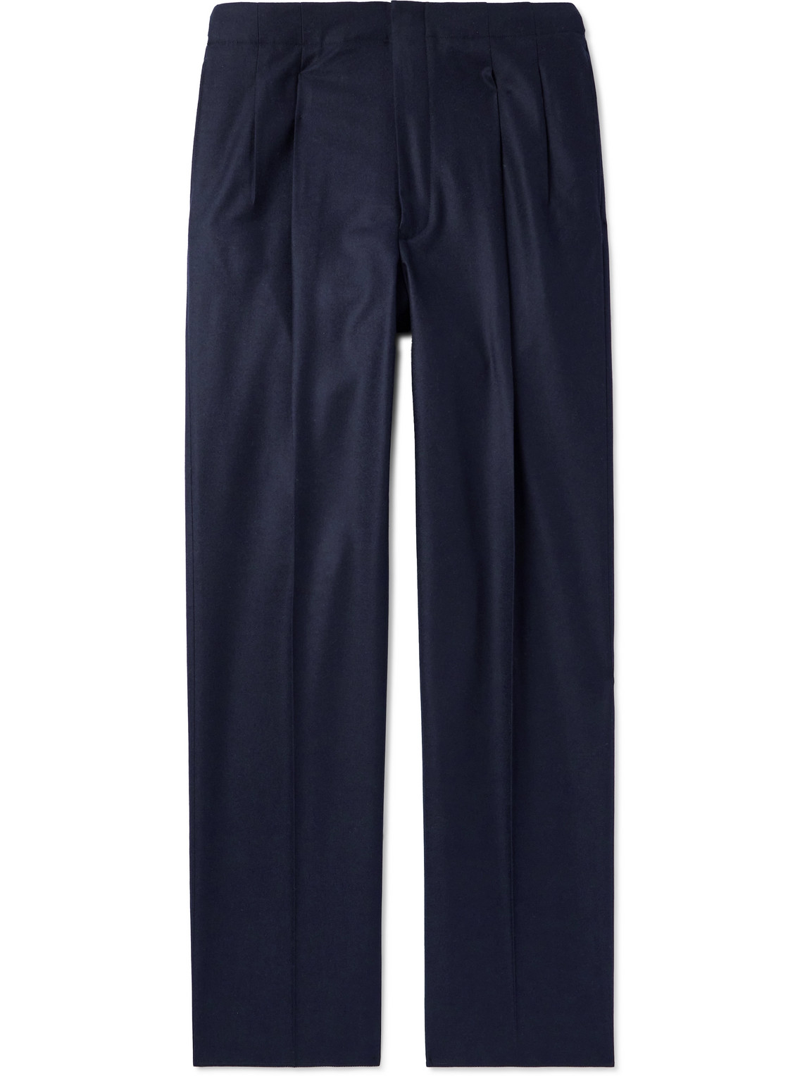 Loro Piana Joetsu Straight-leg Pleated Wool And Cashmere-blend Trousers In Blue