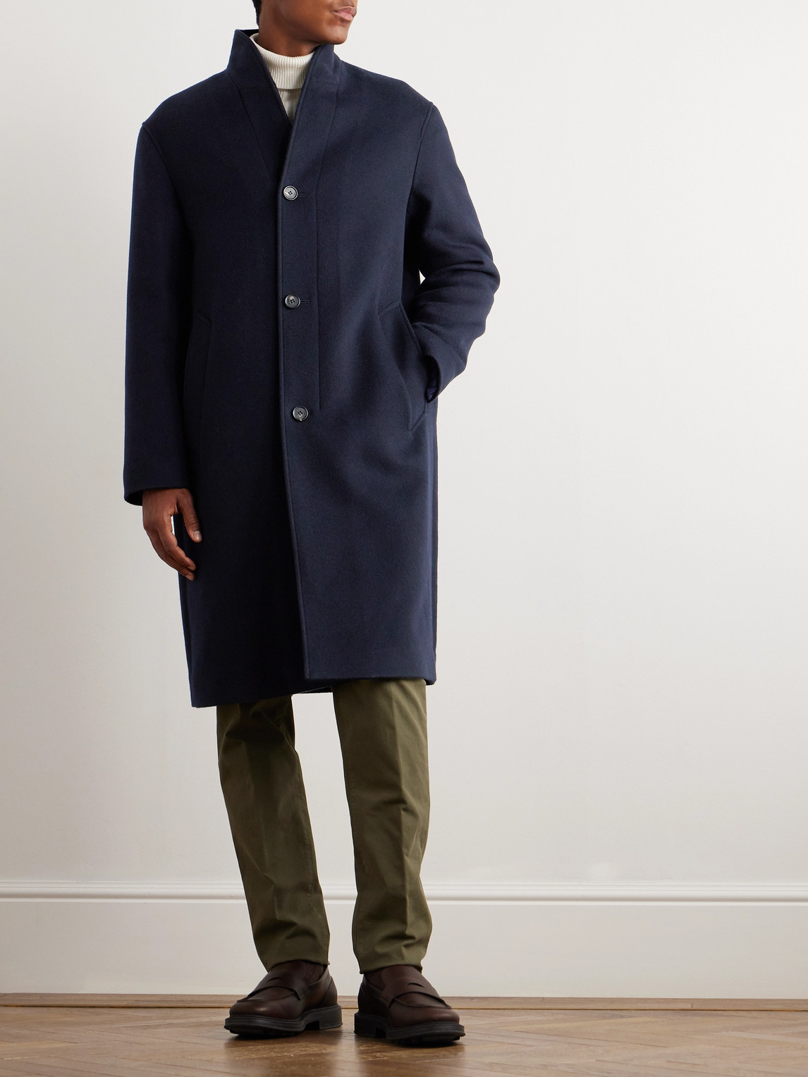 Shop Loro Piana Daito Shawl-collar Double-faced Cashmere Coat In Blue