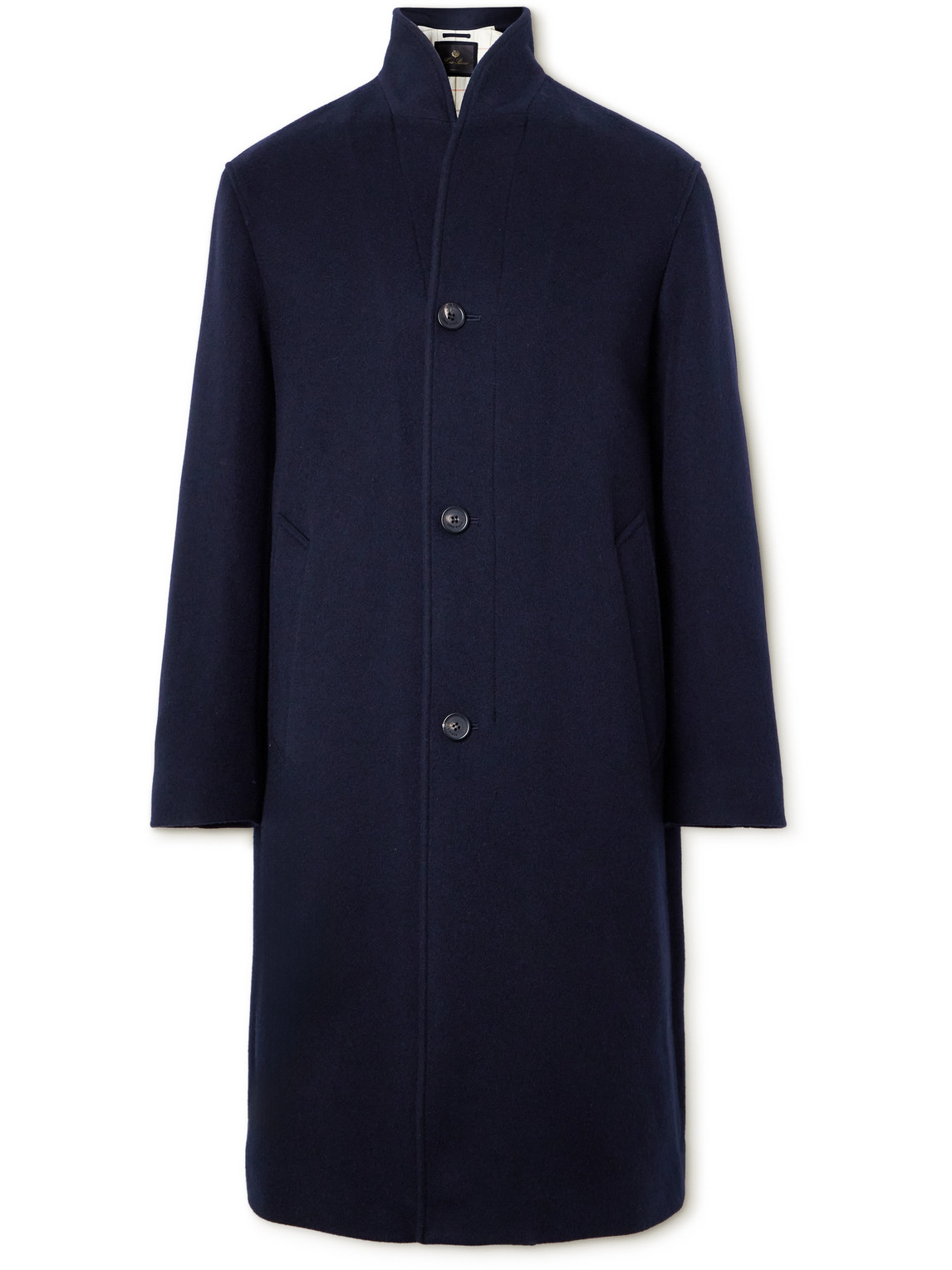 Loro Piana Daito Shawl-collar Double-faced Cashmere Coat In Blue