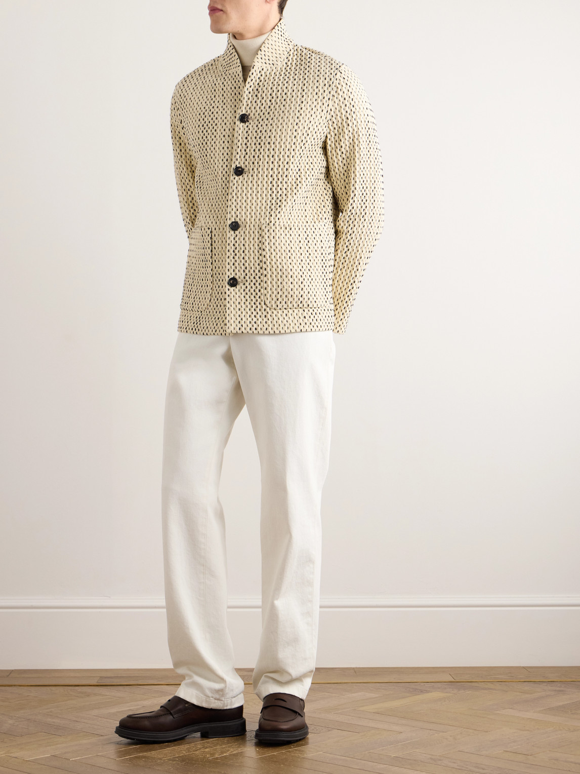 Shop Loro Piana Joren Textured-knit Cotton-blend Jacket In Neutrals