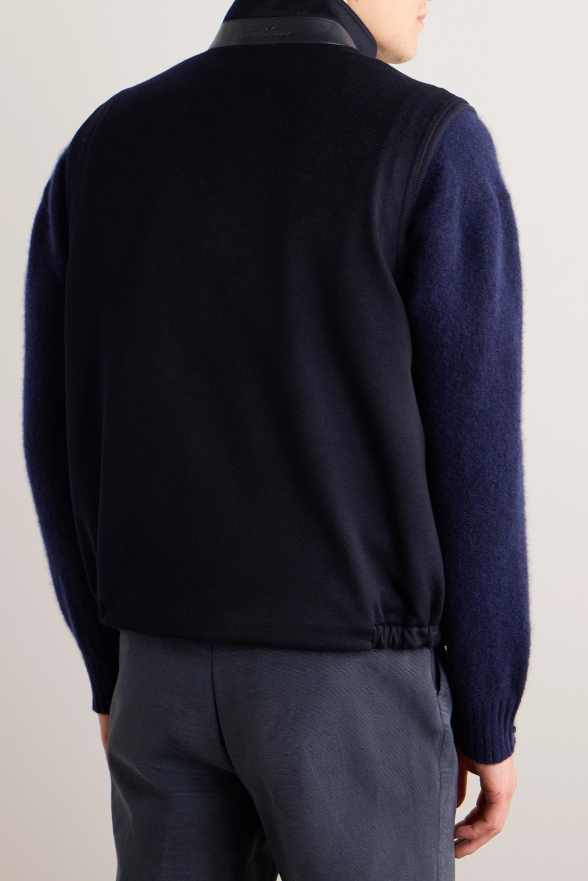 Loro Piana Ume Leather-trimmed Cashmere Zip-up Gilet In Blue