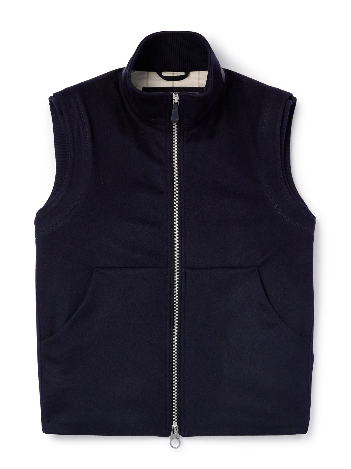 Loro Piana Ume Leather-trimmed Cashmere Zip-up Gilet In Blue
