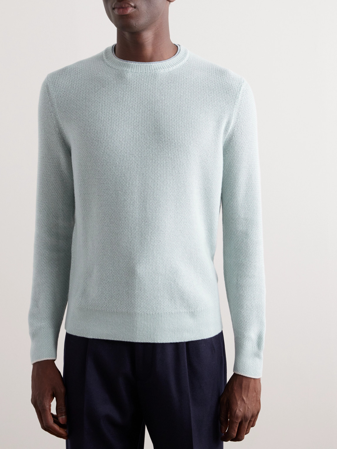 Shop Loro Piana City Birdseye Baby Cashmere Sweater In Blue