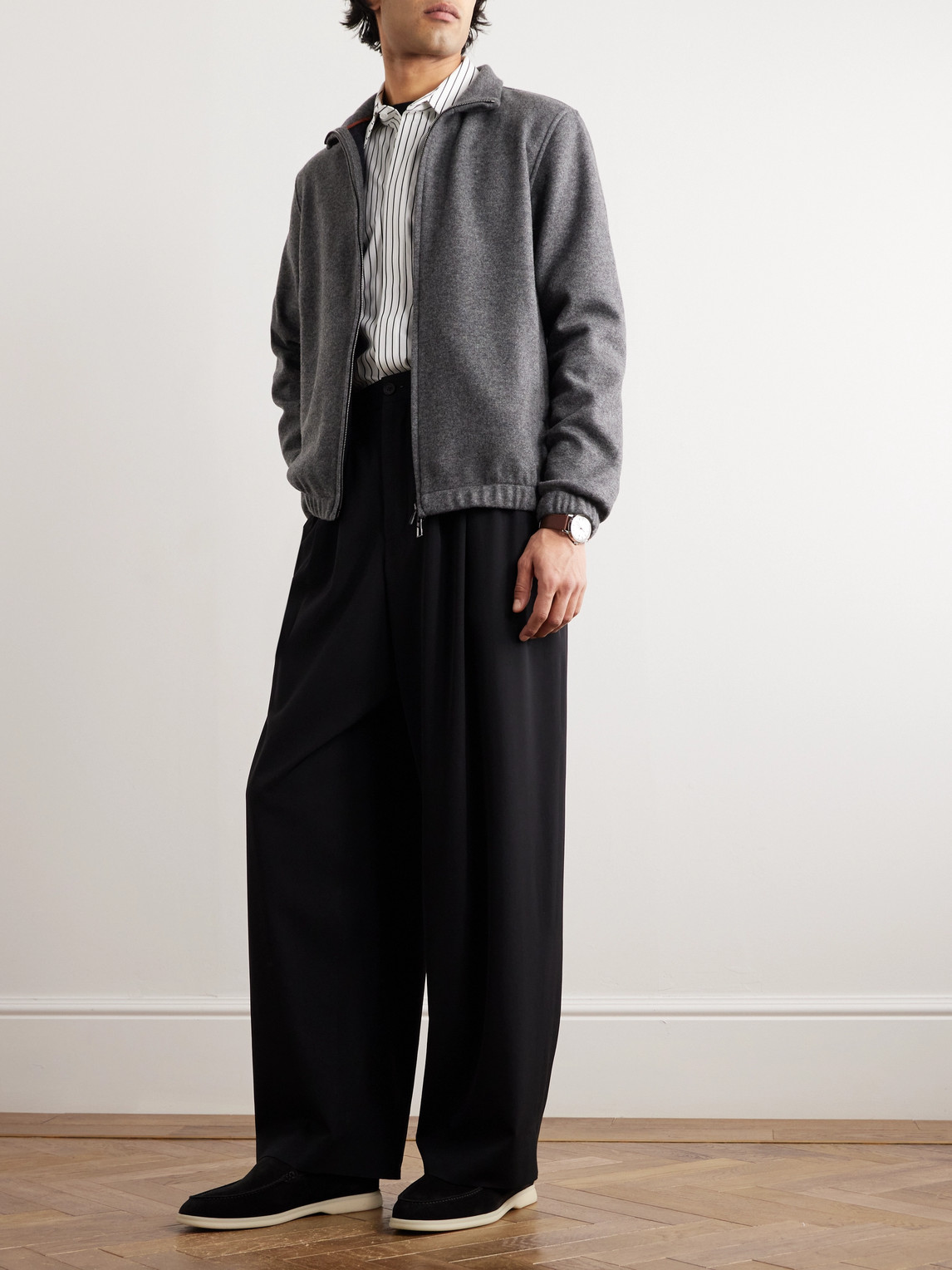 Shop Loro Piana Cashmere-blend Zip-up Sweater In Gray