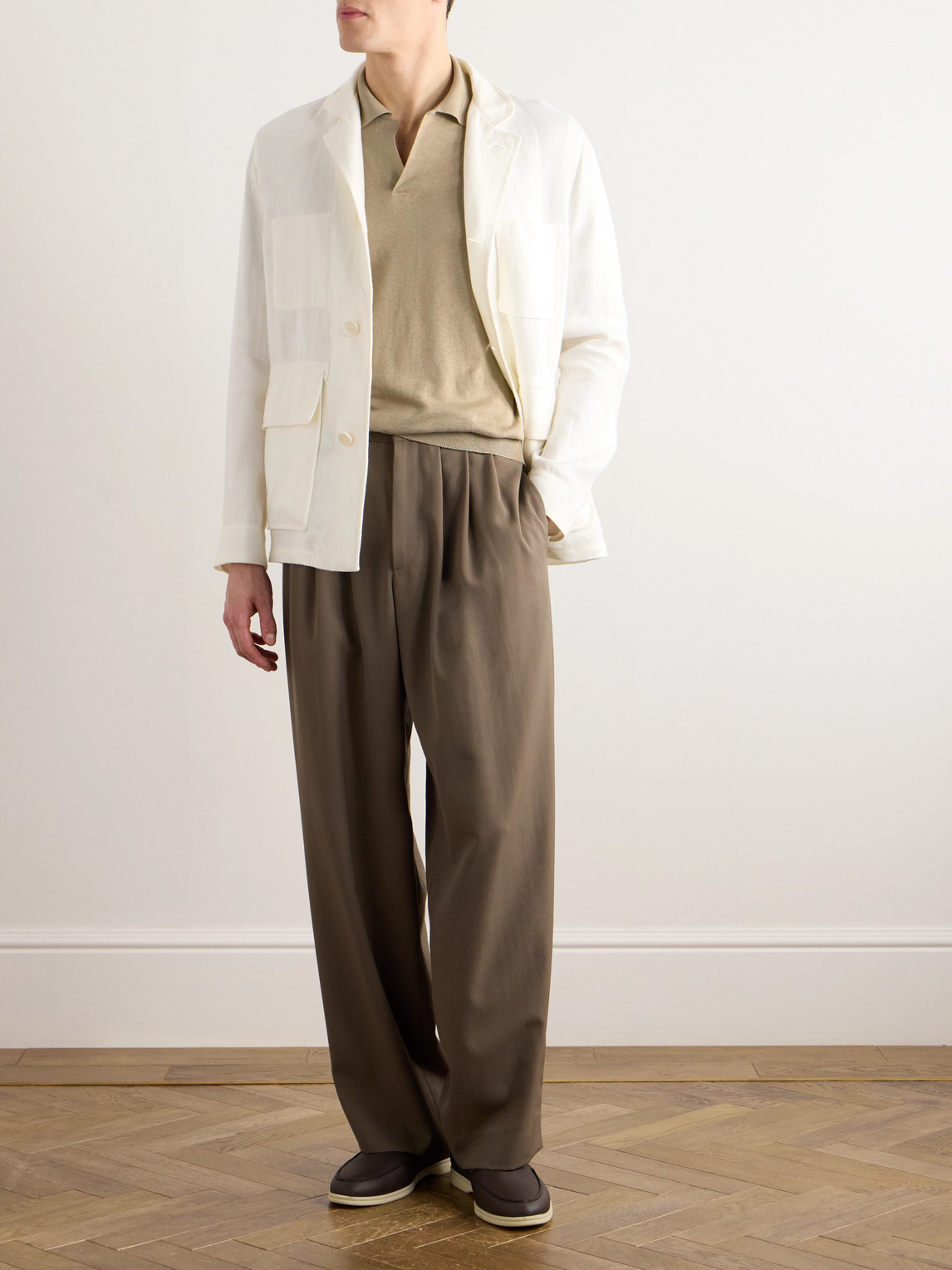 Loro Piana Silk And Linen-blend Polo-shirt In Neutrals