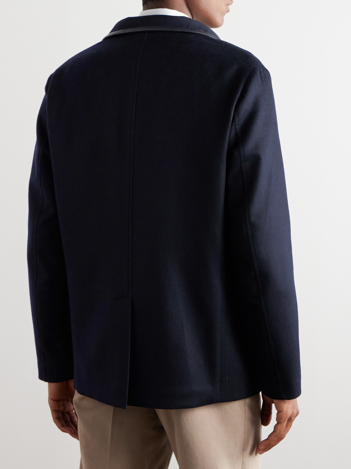 Shop Loro Piana Spagna Leather-trimmed Cashmere-felt Jacket In Blue