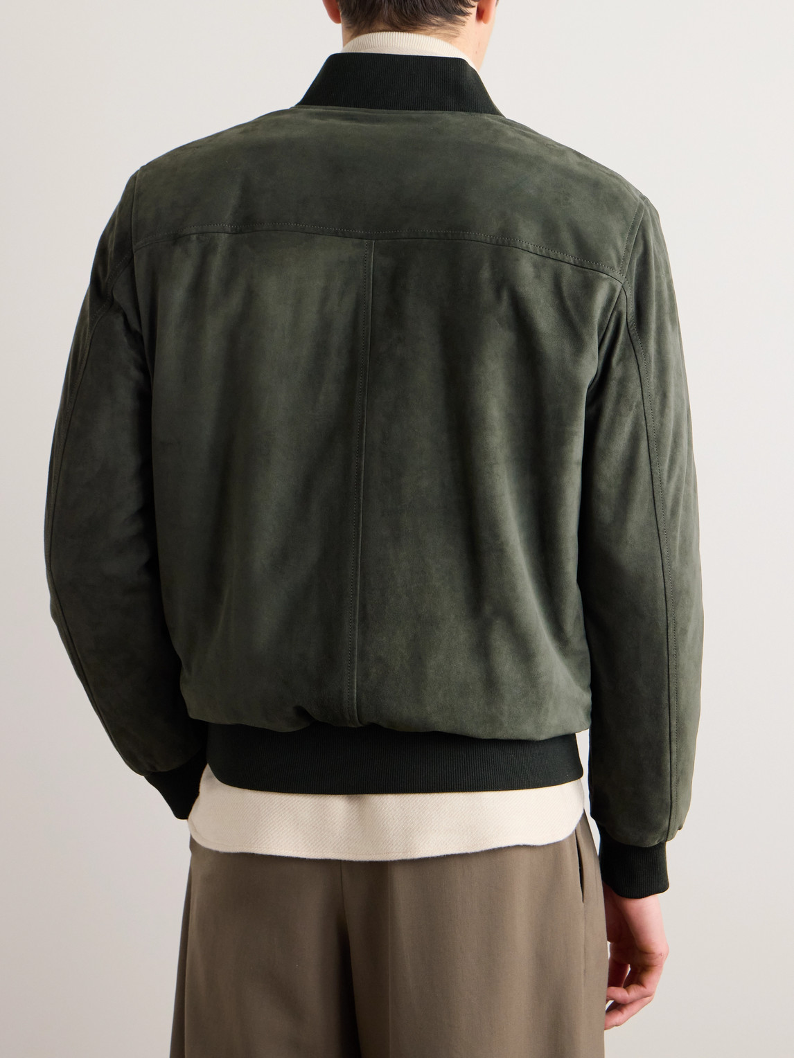 Shop Loro Piana Ivy Padded Suede Bomber Jacket In Green