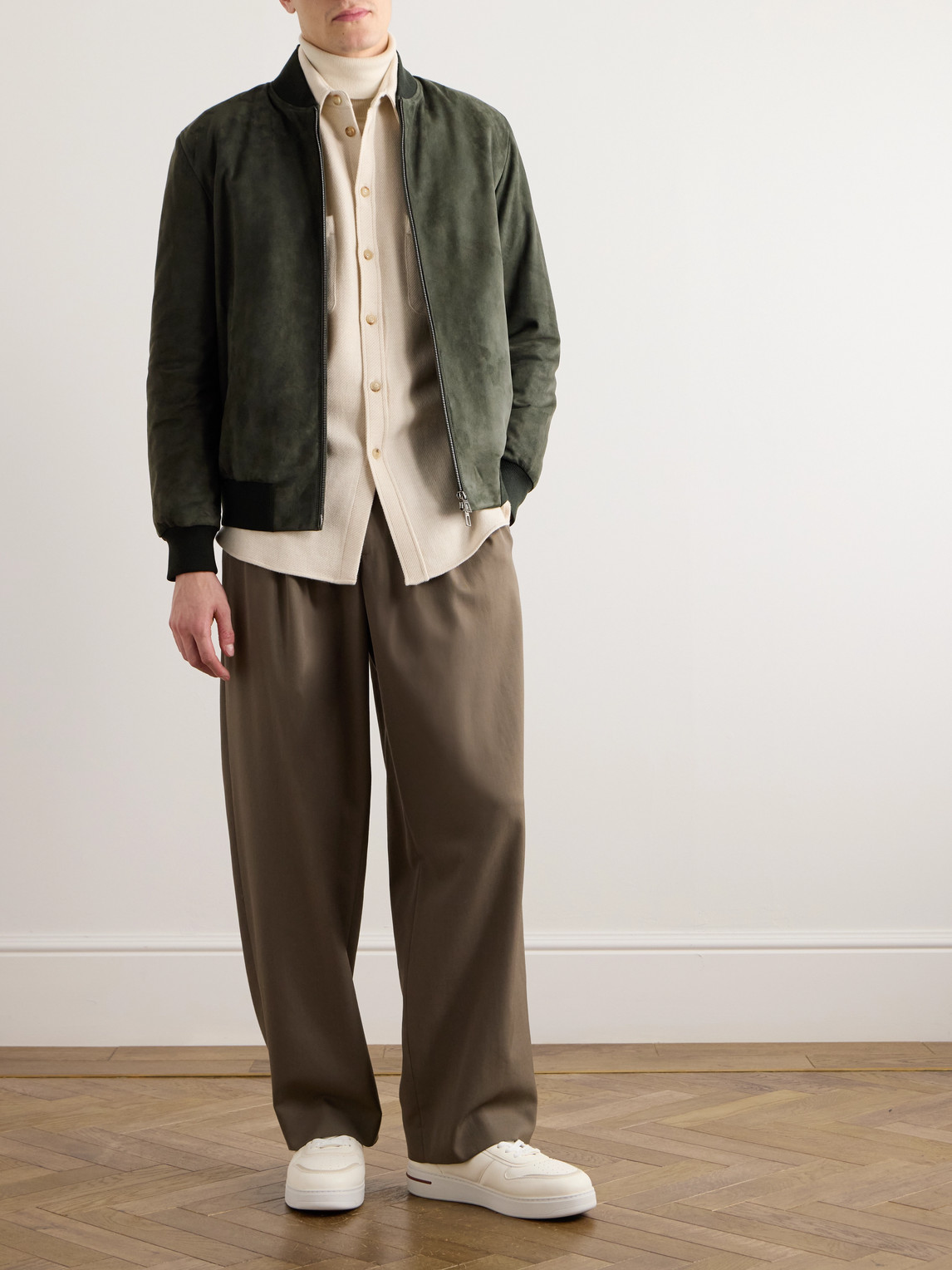Shop Loro Piana Ivy Padded Suede Bomber Jacket In Green