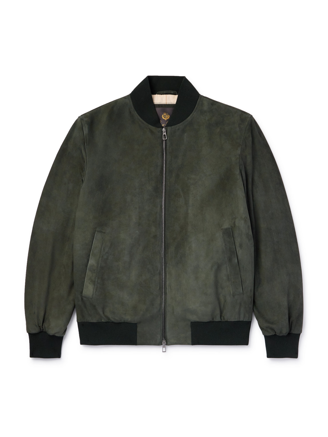 Loro Piana Ivy Padded Suede Bomber Jacket In Green