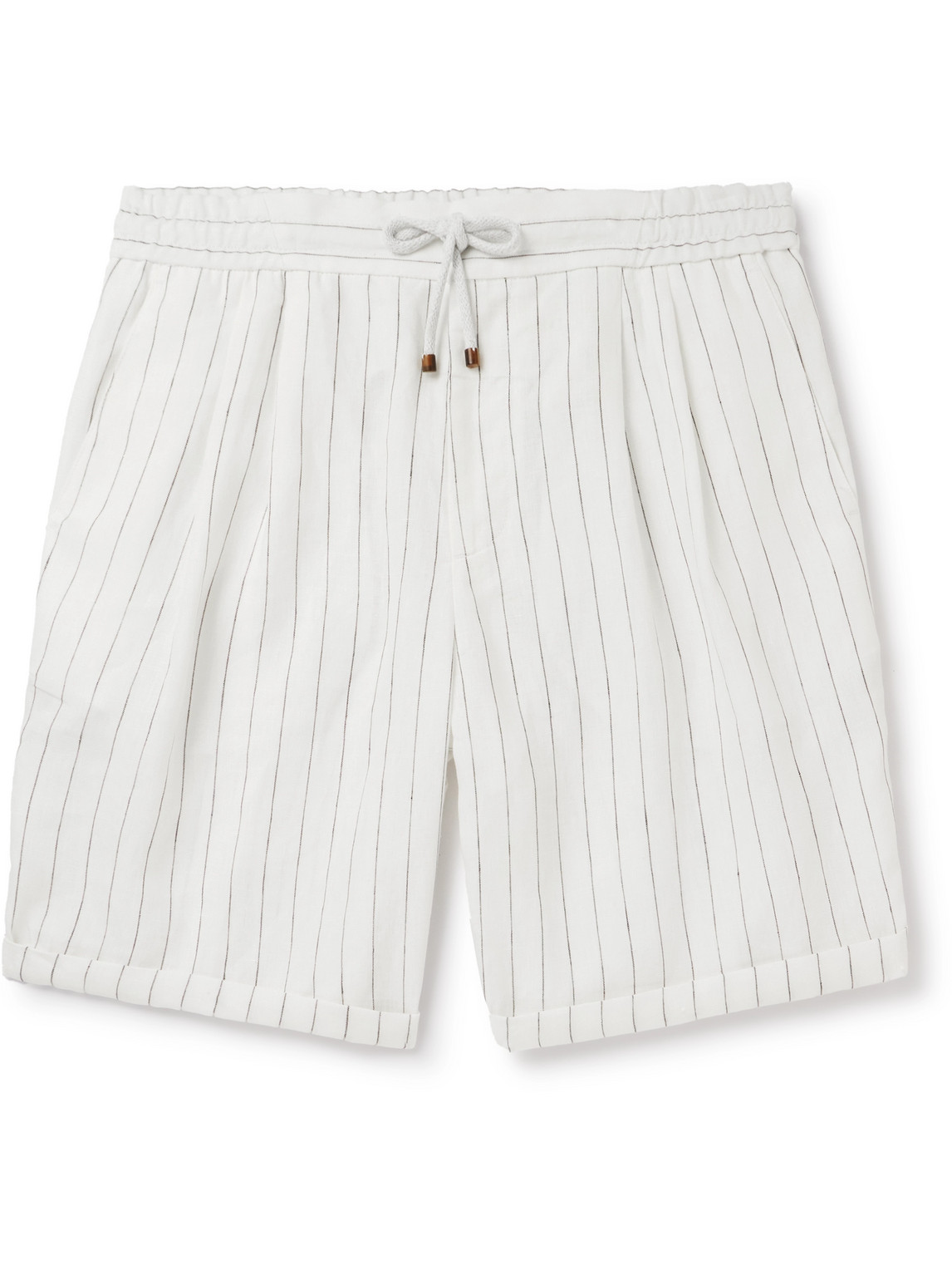 Brunello Cucinelli Straight-leg Striped Linen Drawstring Shorts In White