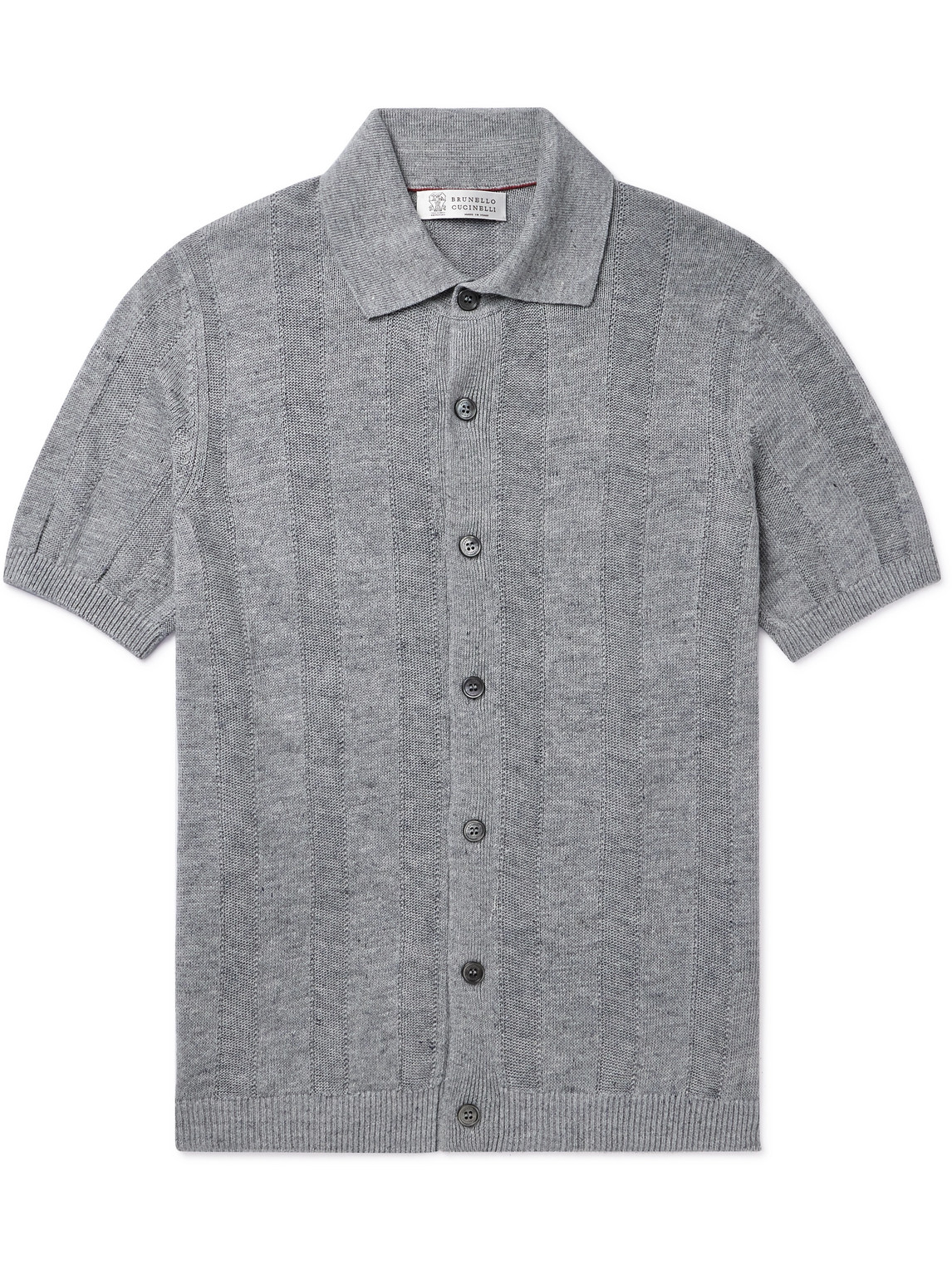 Brunello Cucinelli Striped Linen And Cotton-blend Shirt In Gray